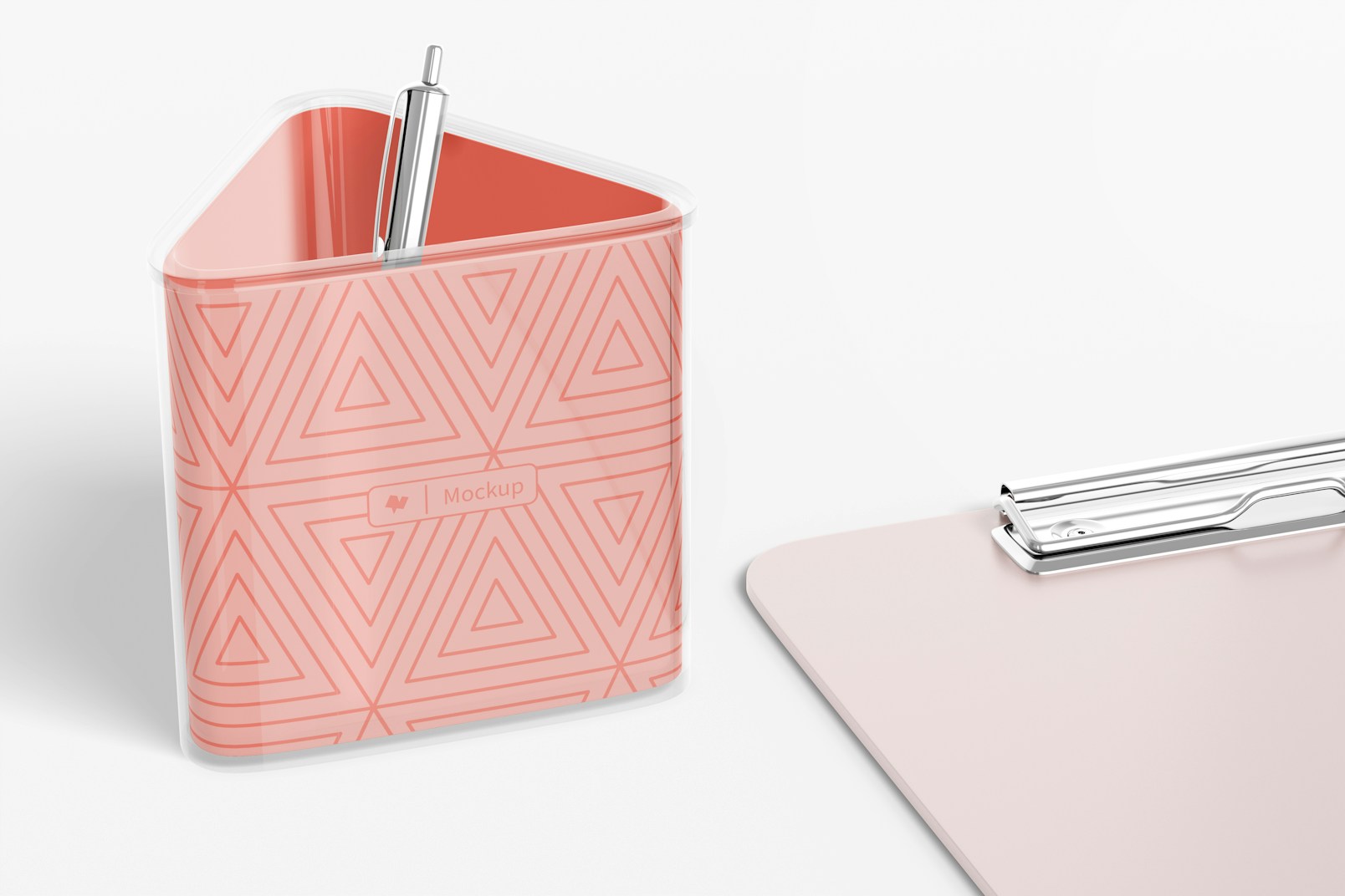 Triangle Pen Holder with Clipboard Mockup