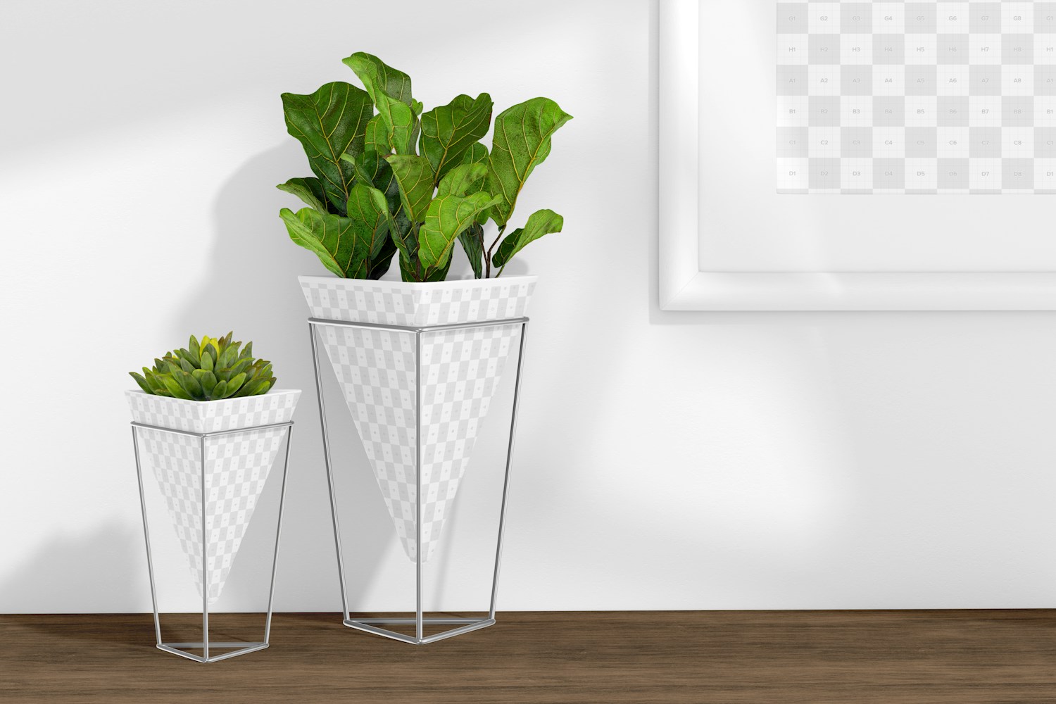Triangular Plant Pot Set Mockup, Perspective