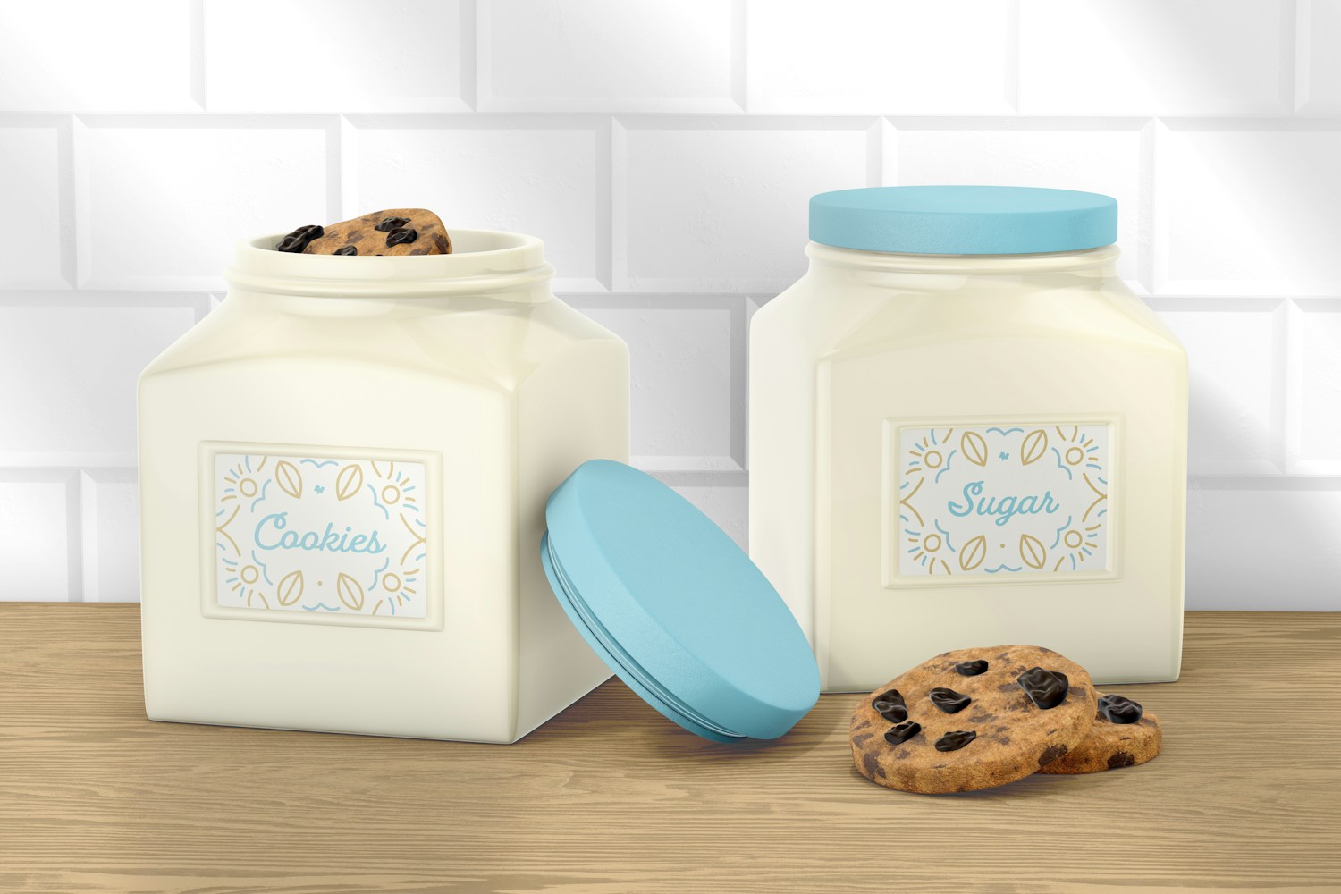 Square Ceramic Canisters Mockup Square Ceramic Canisters Mockup