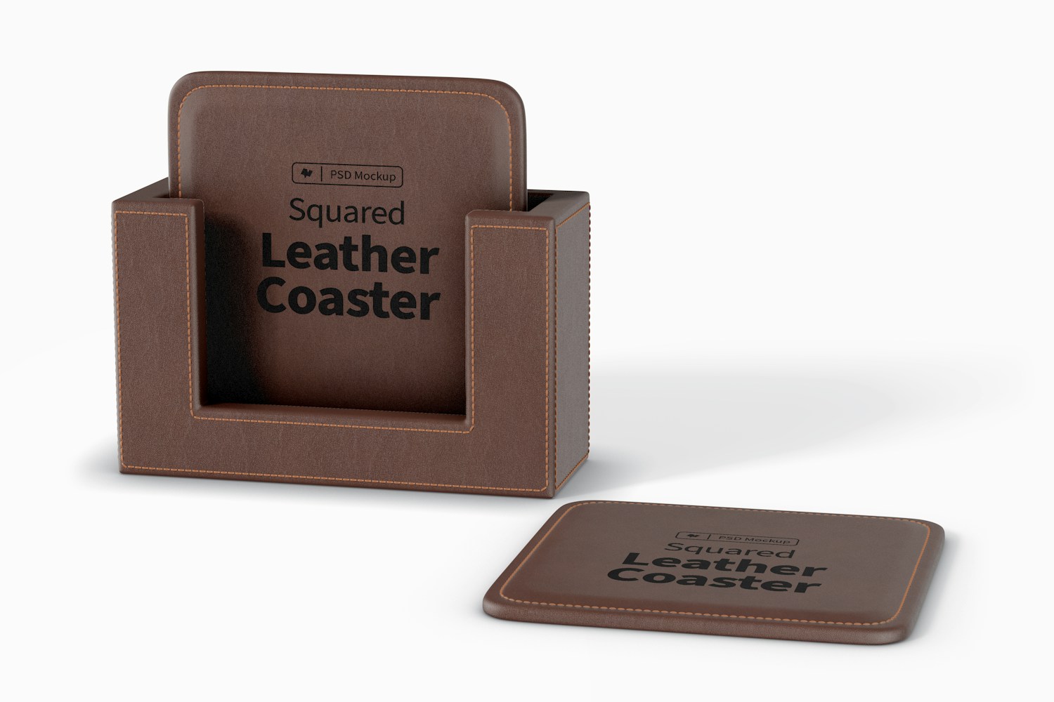Squared Leather Coasters Mockup, Perspective
