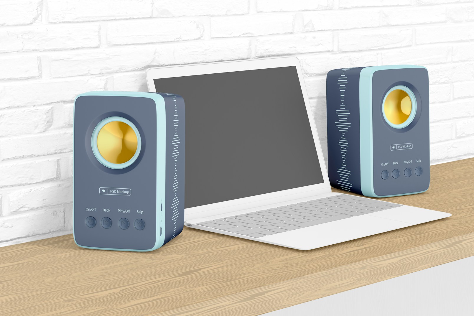 Wireless Speakers with Laptop Mockup