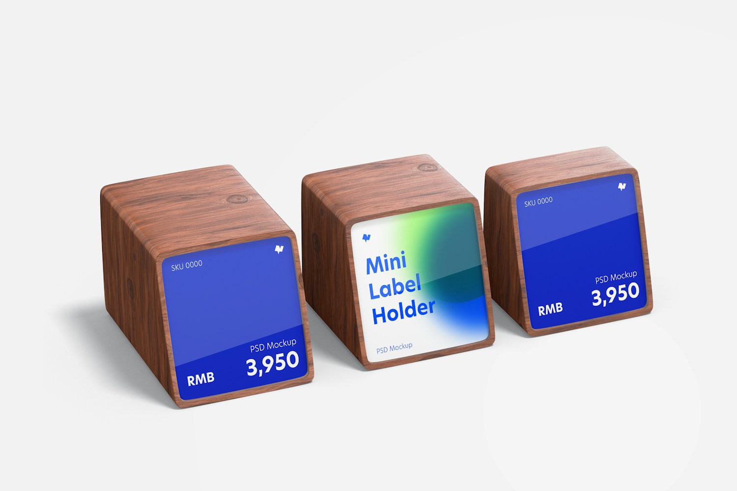 Wood Mini Price Label Holders Mockup, Perspective