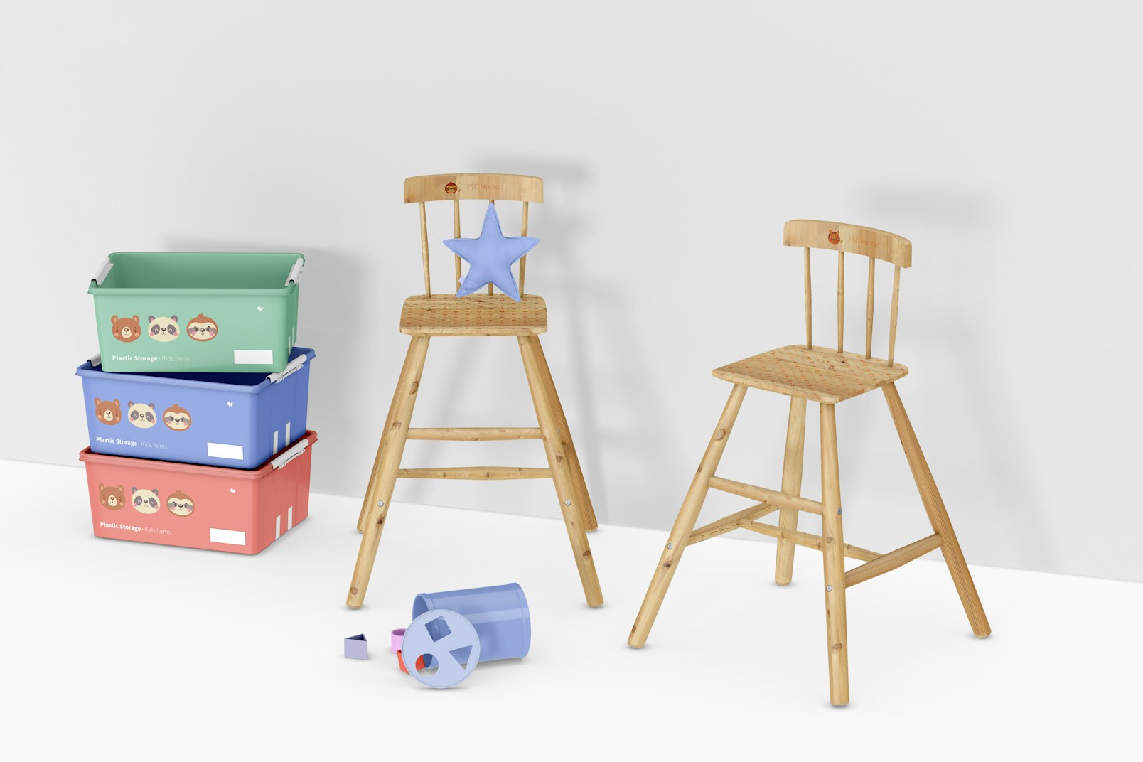 Wooden High Chairs for Kids Mockup