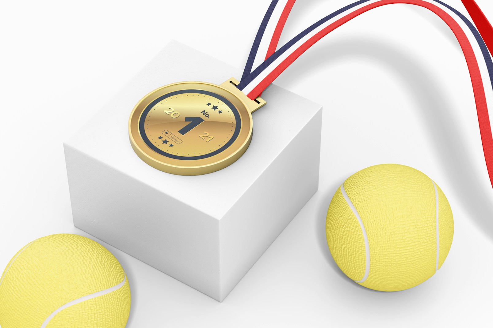 Round Competition Medal with Ribbon Mockup, Close Up
