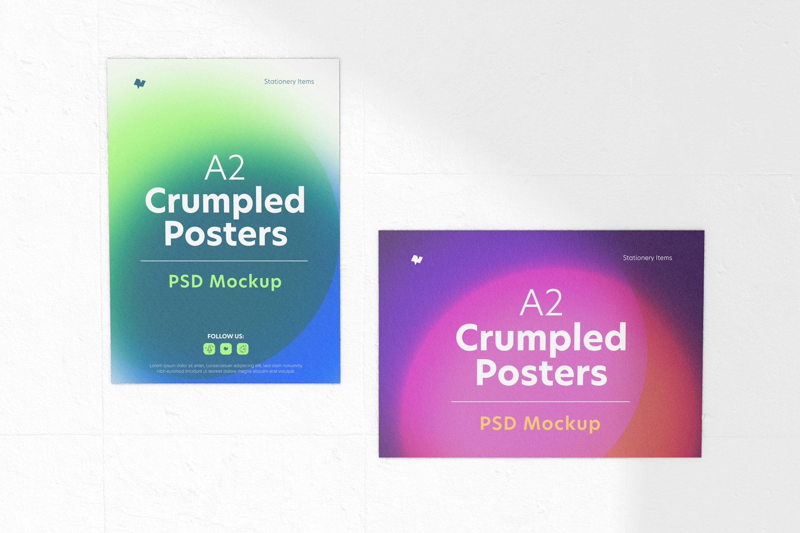 A2 Crumpled Posters Mockup, Portrait and Landscape View