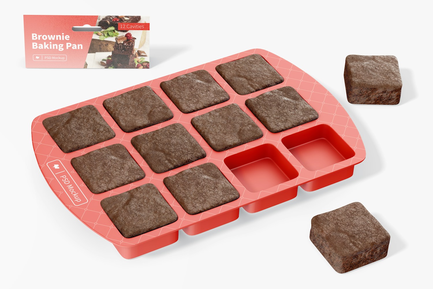 Brownie Baking Pan Mockup, Perspective Brownie Baking Pan Mockup, Perspective