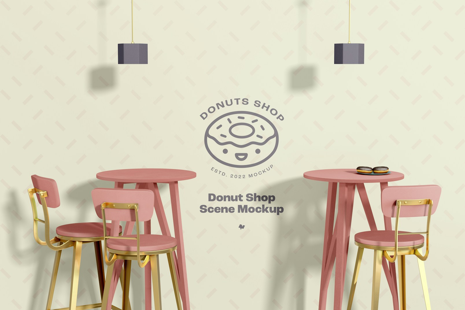 Donut Shop Scene Mockup, with Lamps