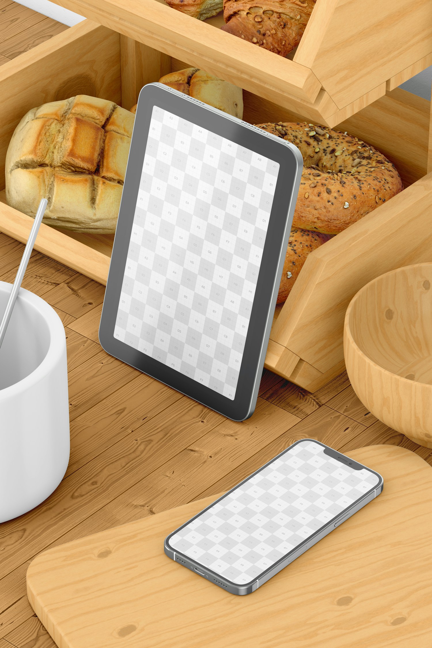Bakery Items with Devices Mockup, Right View