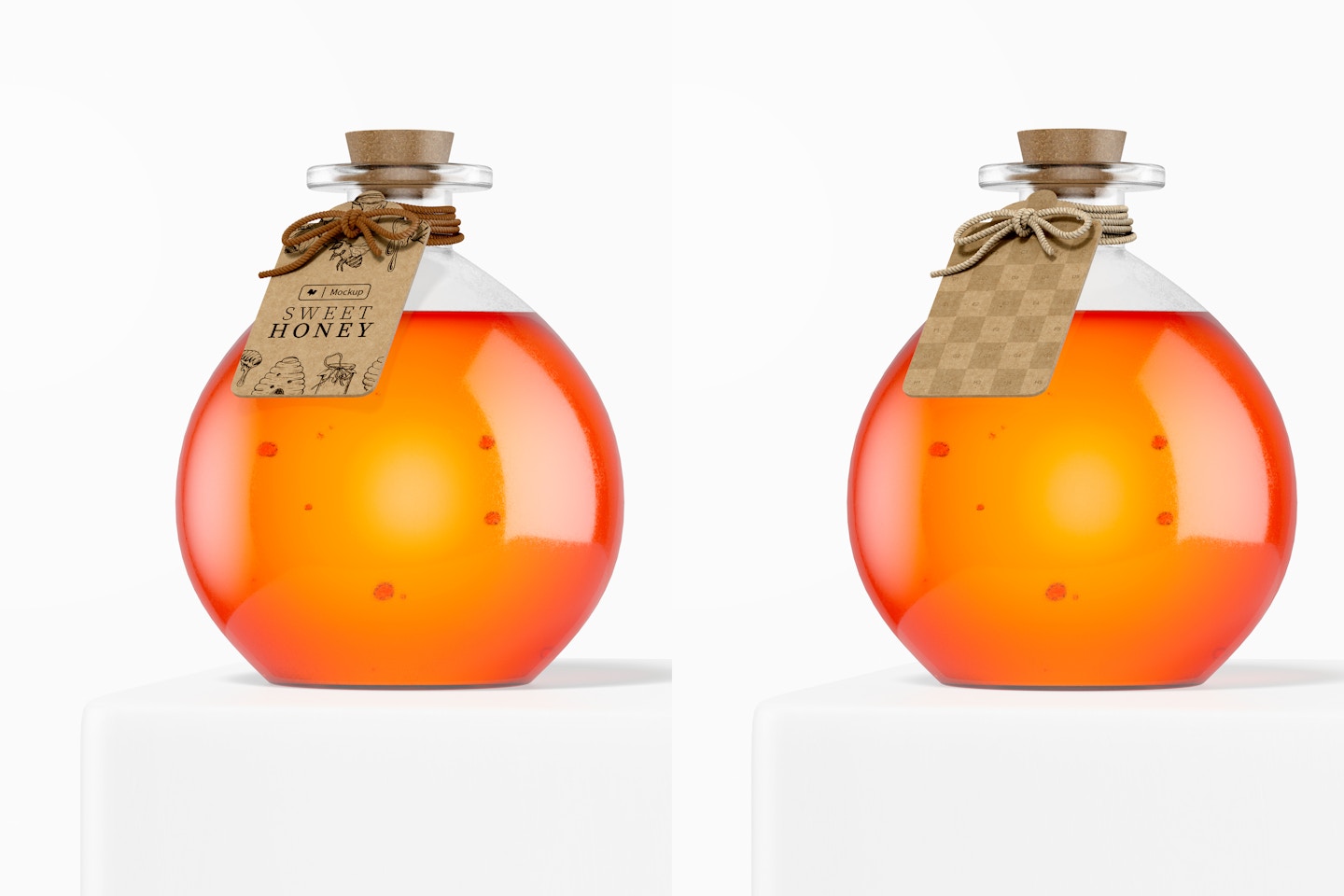 Round Honey Glass Bottle Mockup, Front View