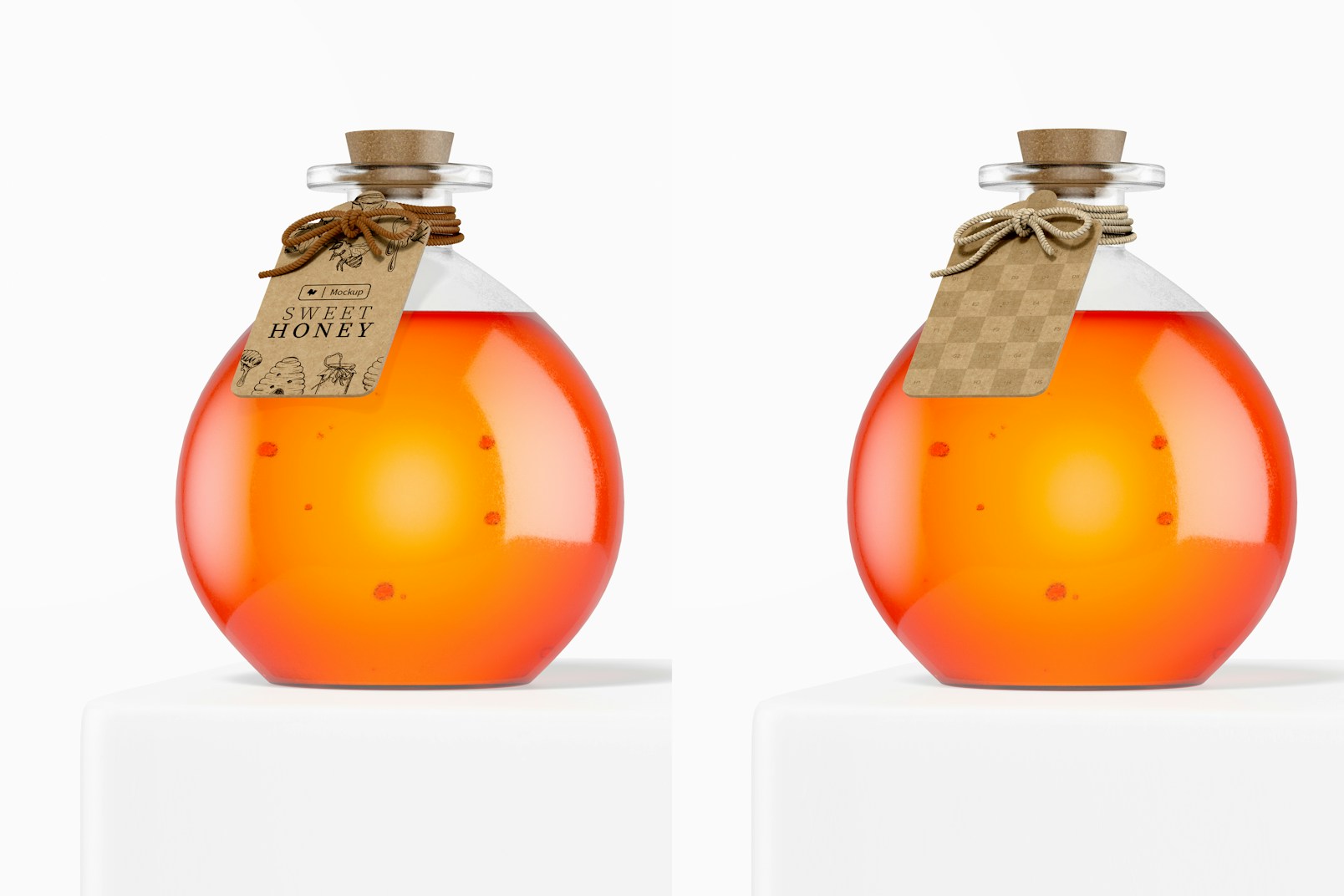 Round Honey Glass Bottle Mockup, Front View