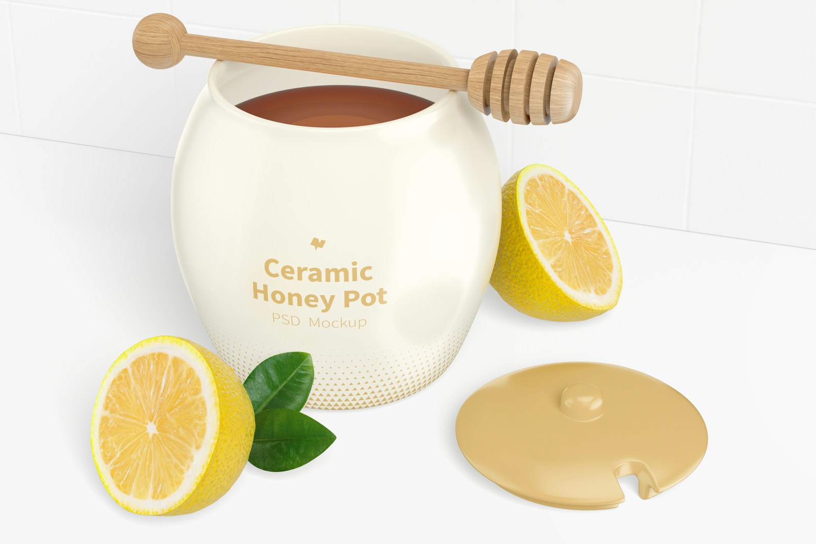 Maqueta de Frasco de Cerámica para Miel con Limones