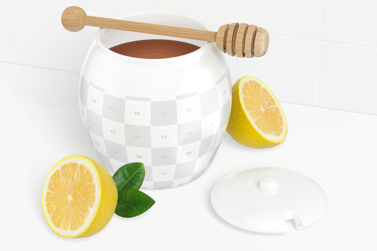 Ceramic Honey Pot with Lemons Mockup