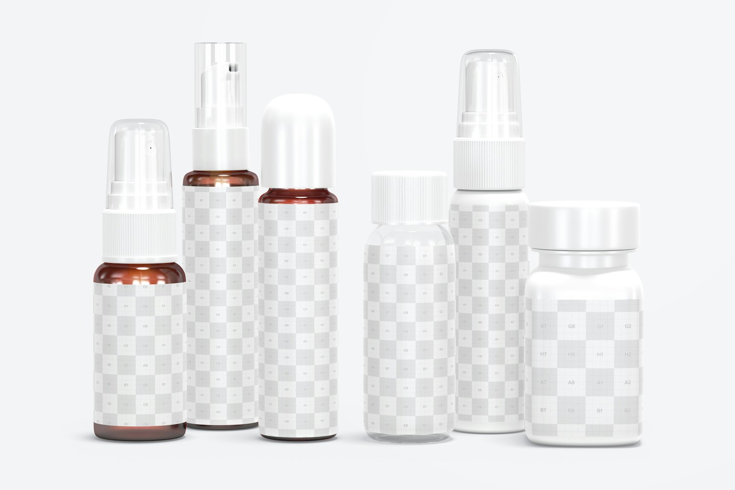 Plastic Amenity Containers Mockup, Front View Plastic Amenity Containers Mockup, Front View