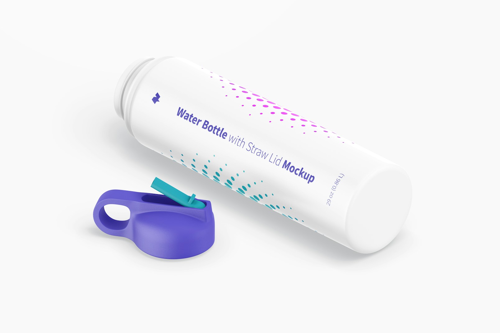 Water Bottle with Straw Lid Mockup, Isometric View Opened