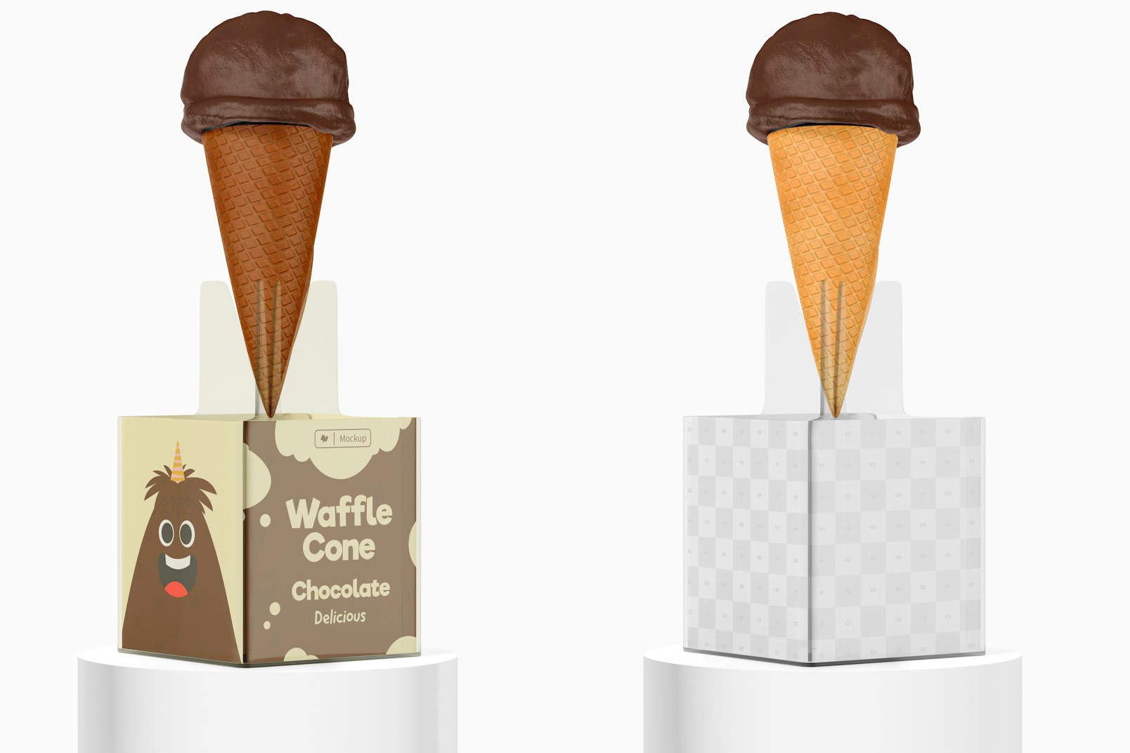 Waffle Cone Stand Mockup, Front View