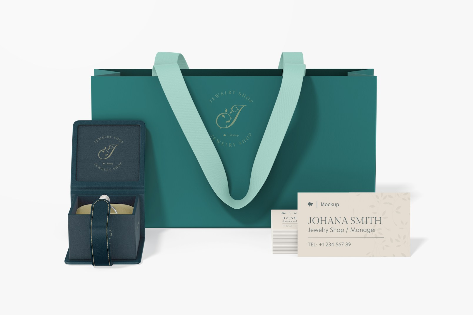 Jewelry Packaging and Stationery Mockup, Front View