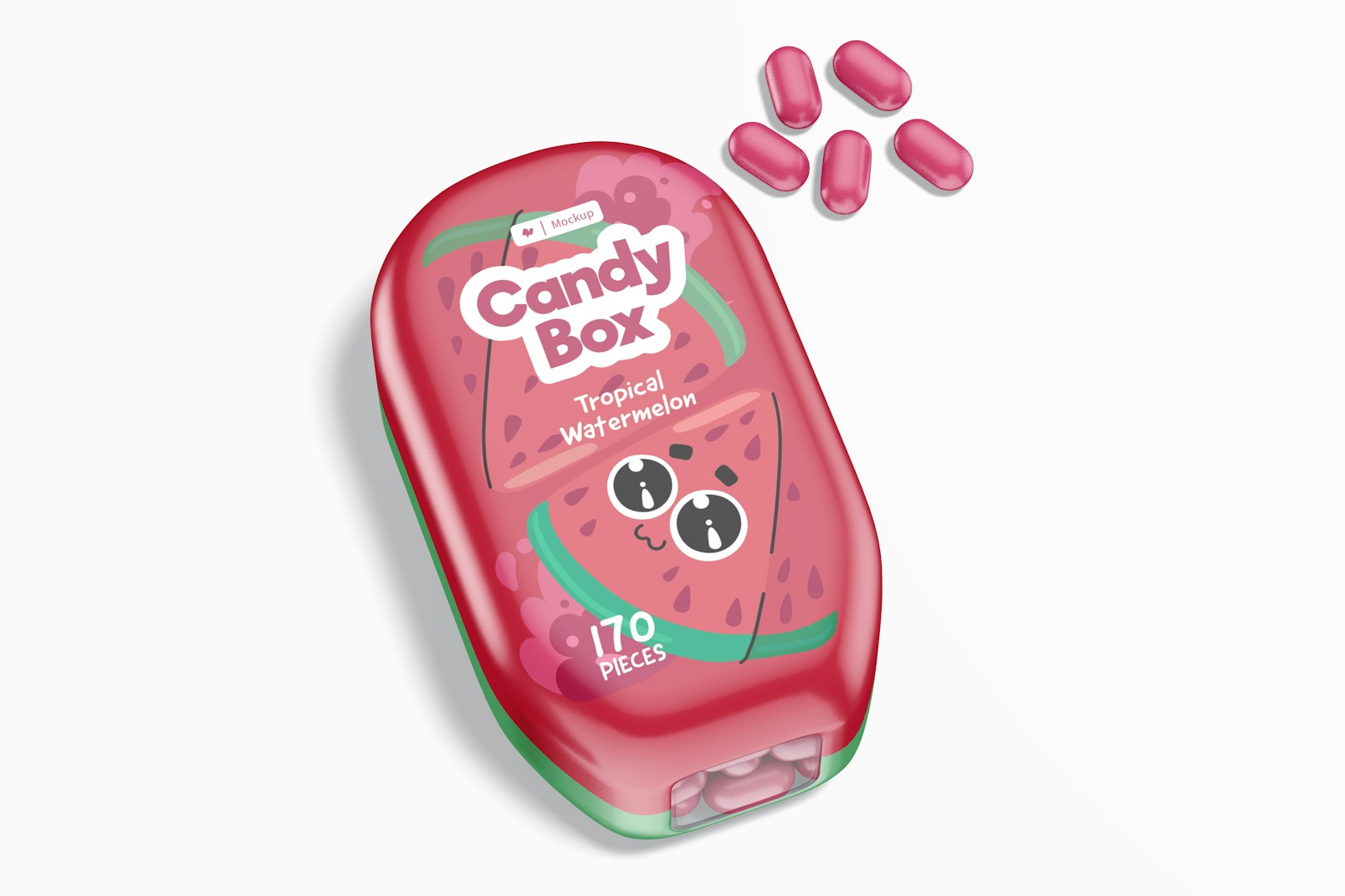 Oval Candy Plastic Box Mockup, Top View