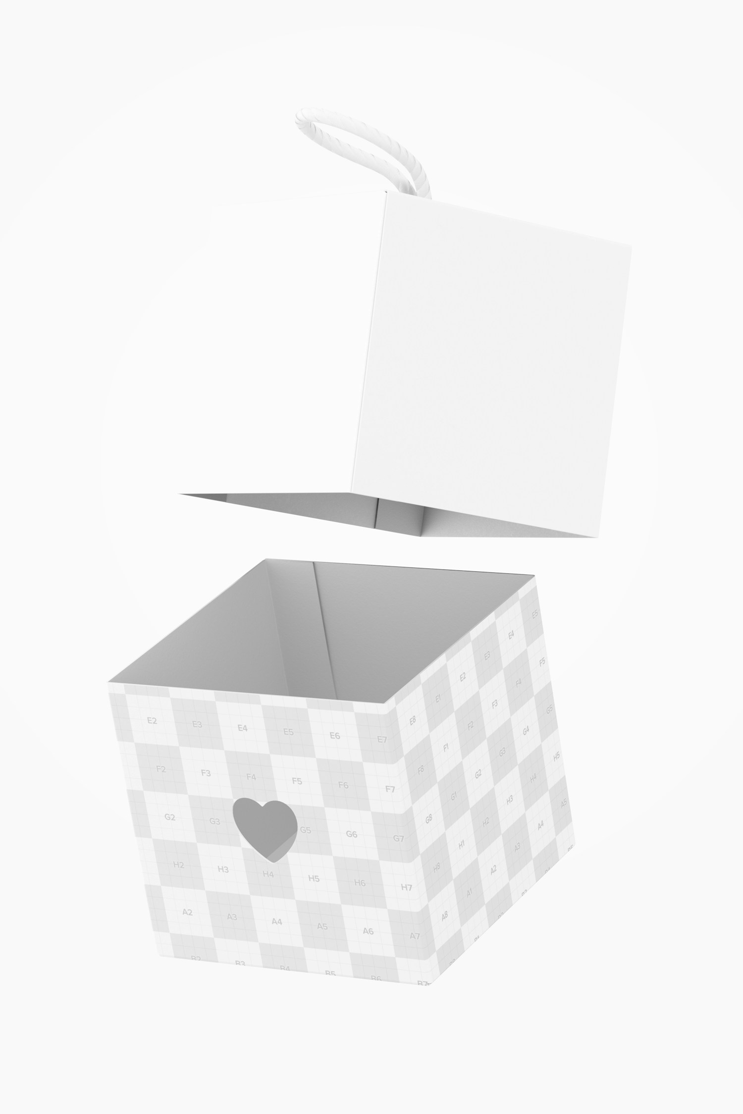 Maqueta de Caja Kraft Cúbica Con Corazón, Flotando