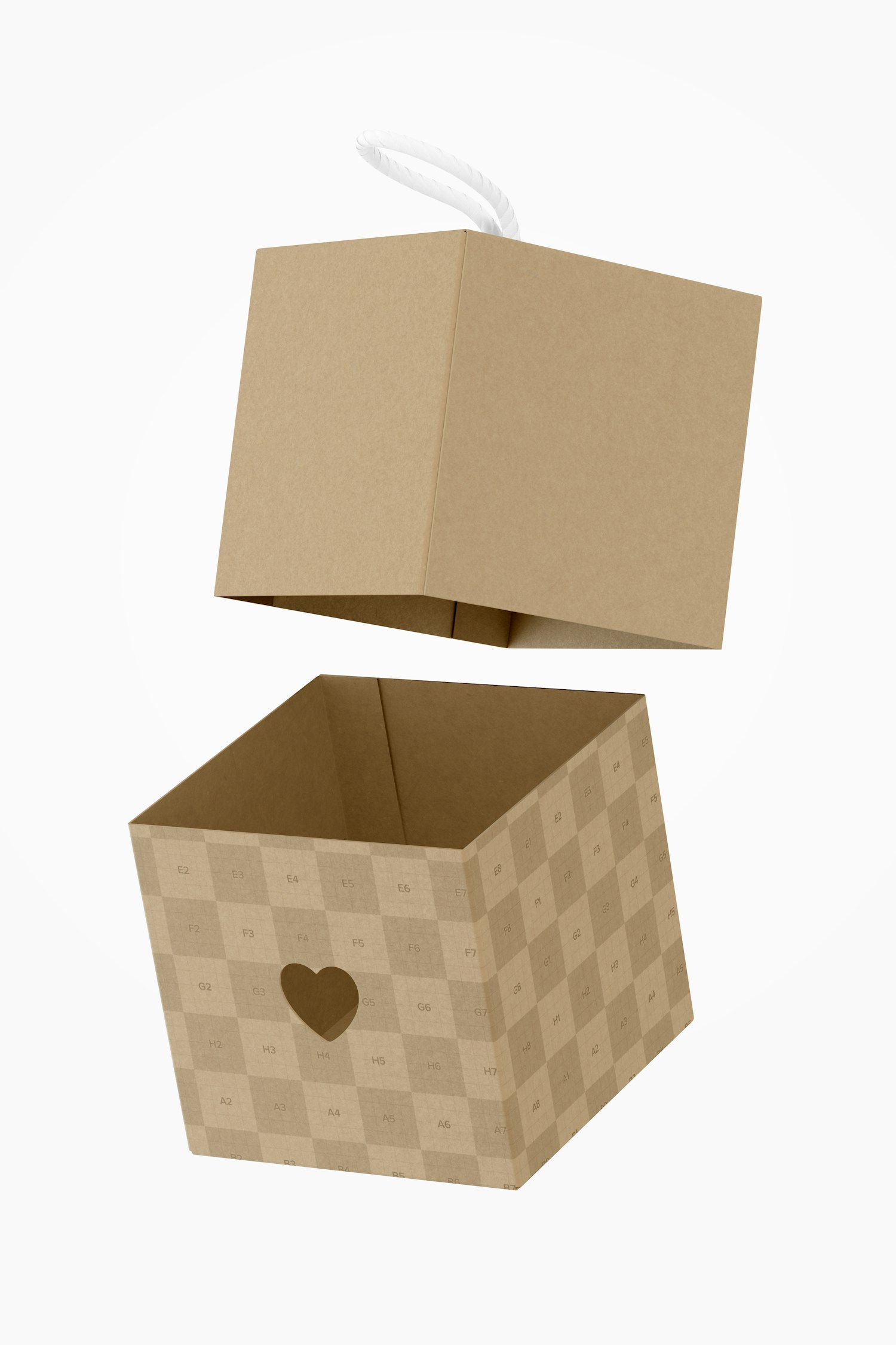 Maqueta de Caja Kraft Cúbica Con Corazón, Flotando