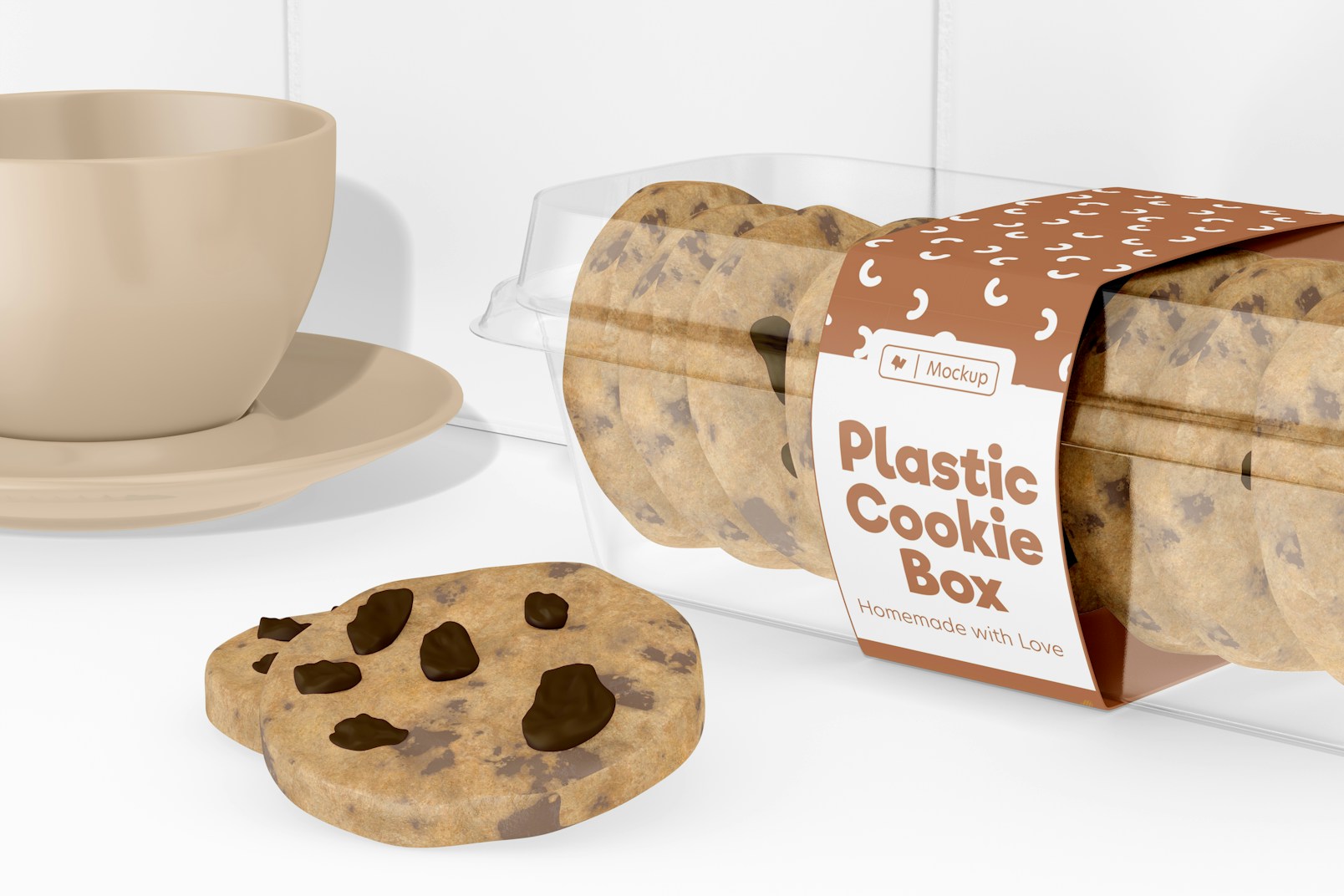 Plastic Cookie Box Mockup, Close Up