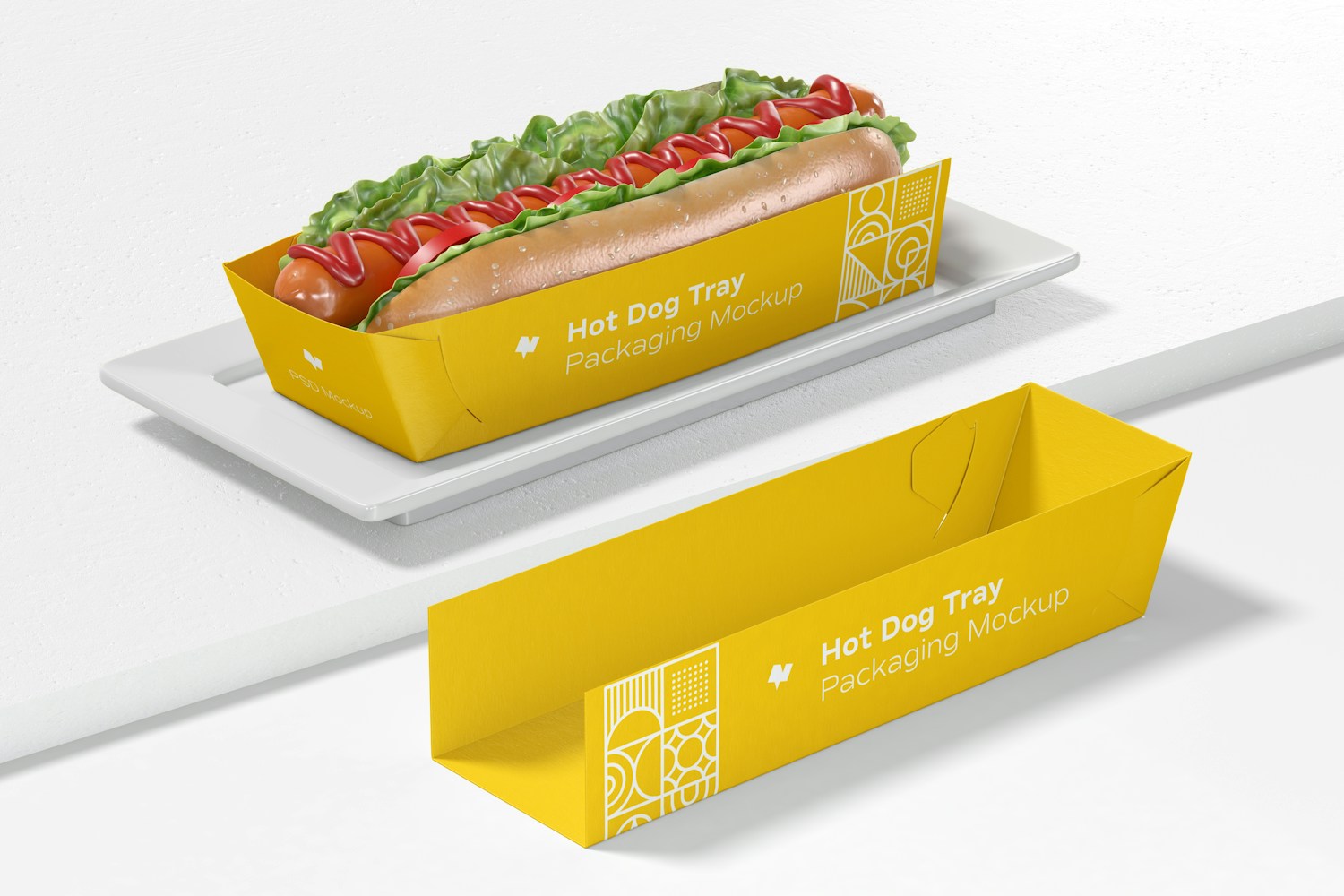Hot Dog Tray Packaging Mockup, Perspective