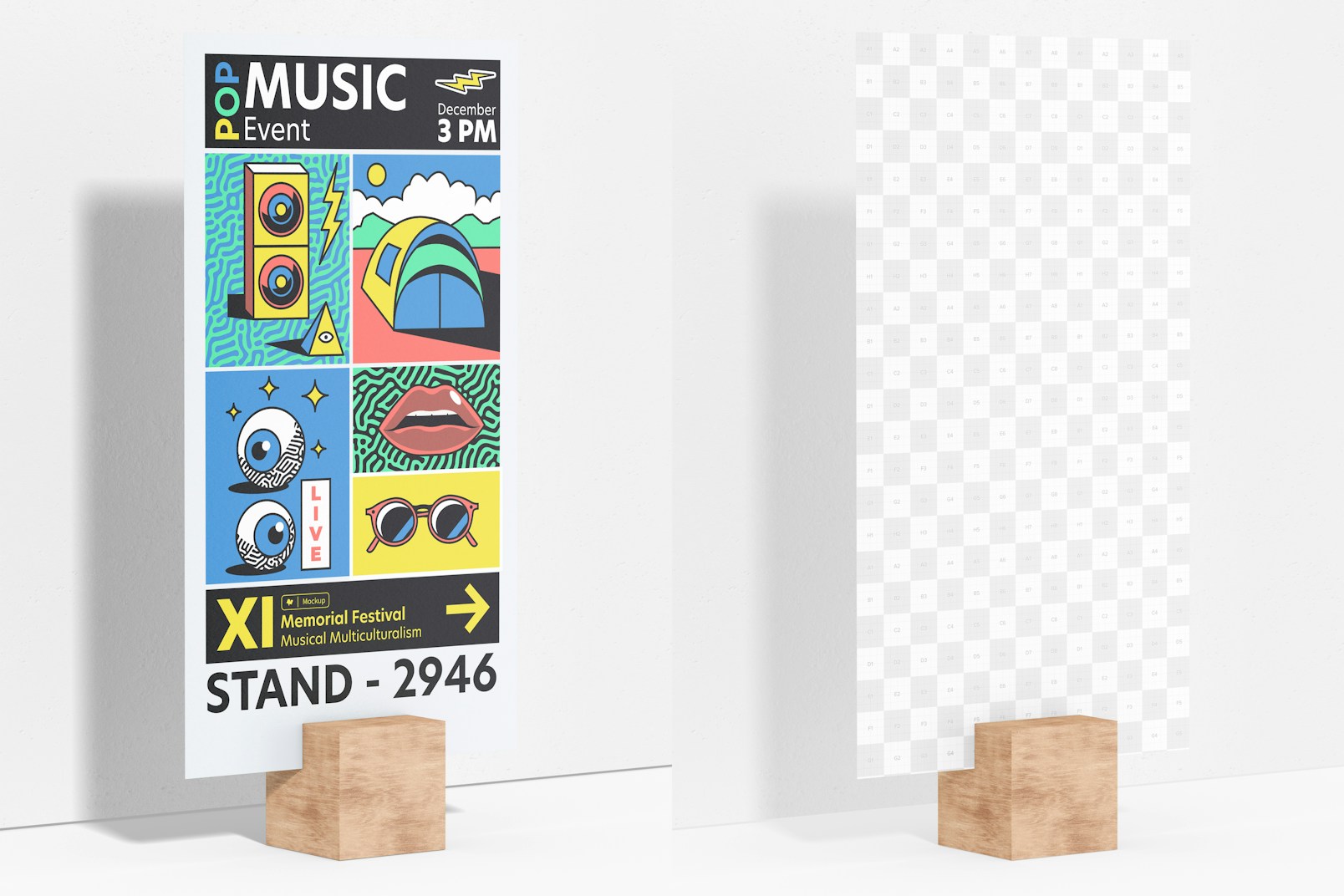 Long Poster on Stand Mockup, Perspective