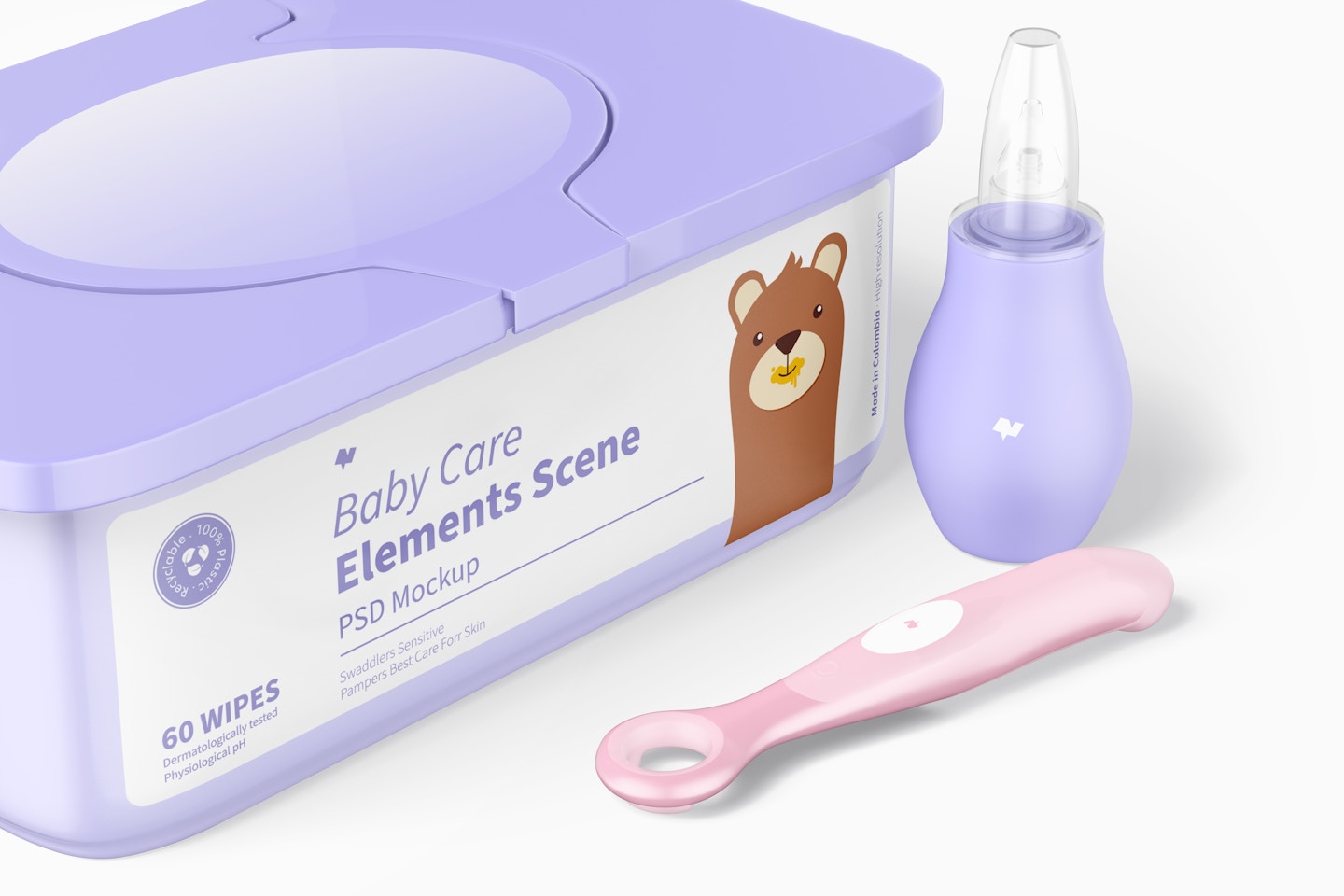 Baby Care Elements Scene Mockup, Close Up