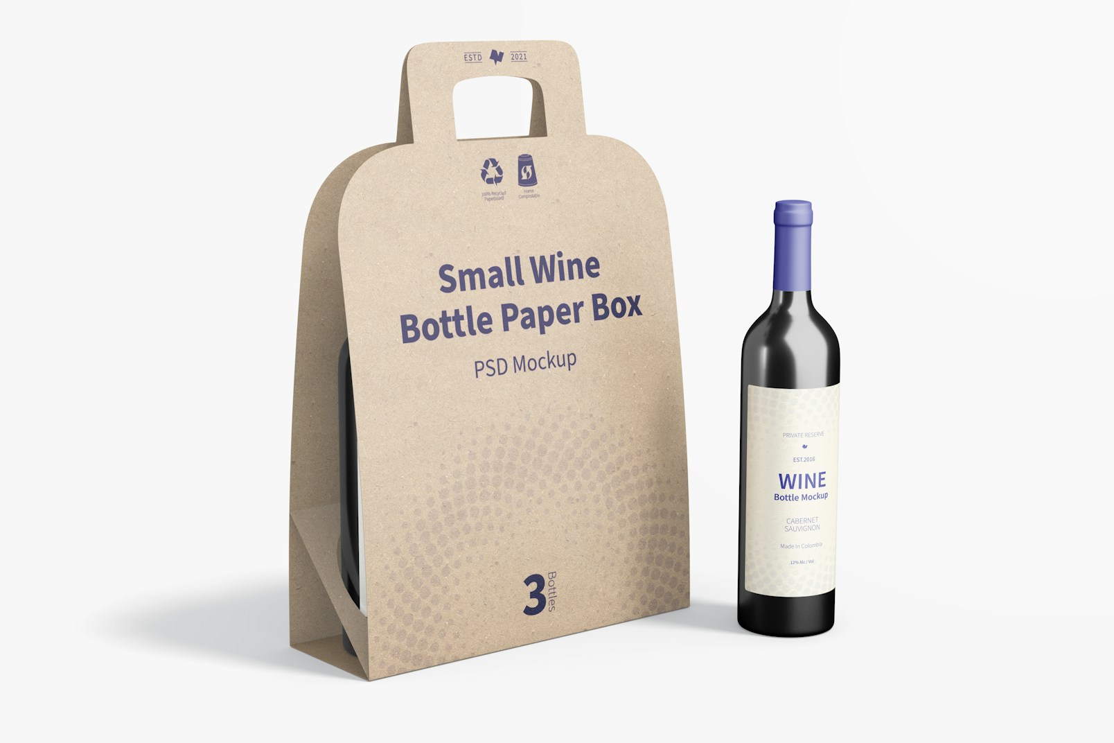 Maqueta de Caja para 3 Botellas Pequeñas de Vino, Vista Derecha