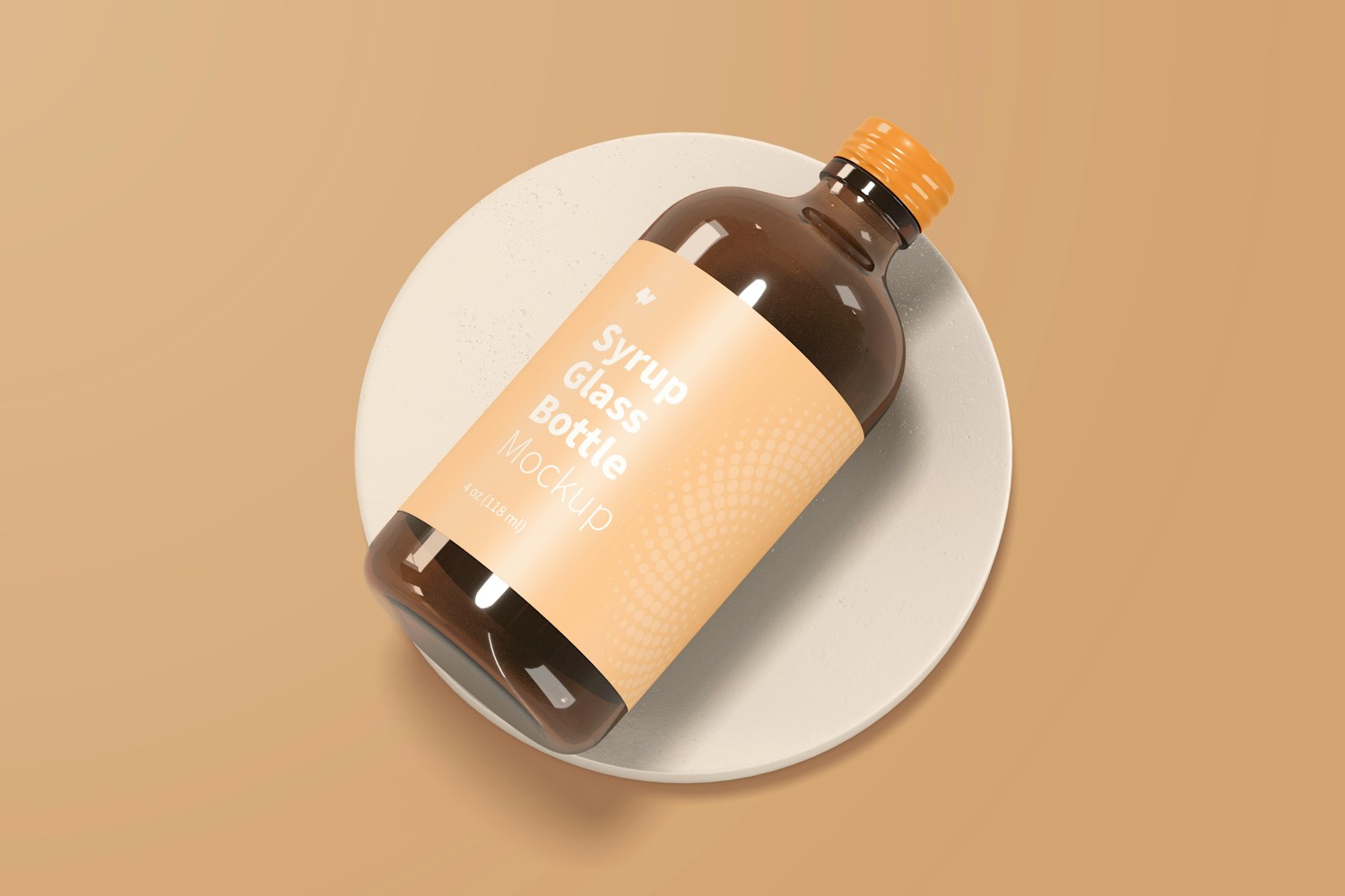 4 oz Syrup Glass Bottle Mockup, Top View 4 oz Syrup Glass Bottle Mockup, Top View