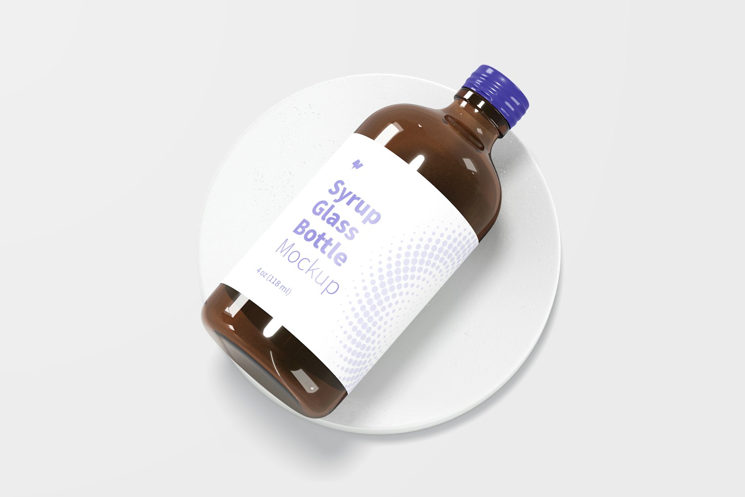 4 oz Syrup Glass Bottle Mockup, Top View 4 oz Syrup Glass Bottle Mockup, Top View