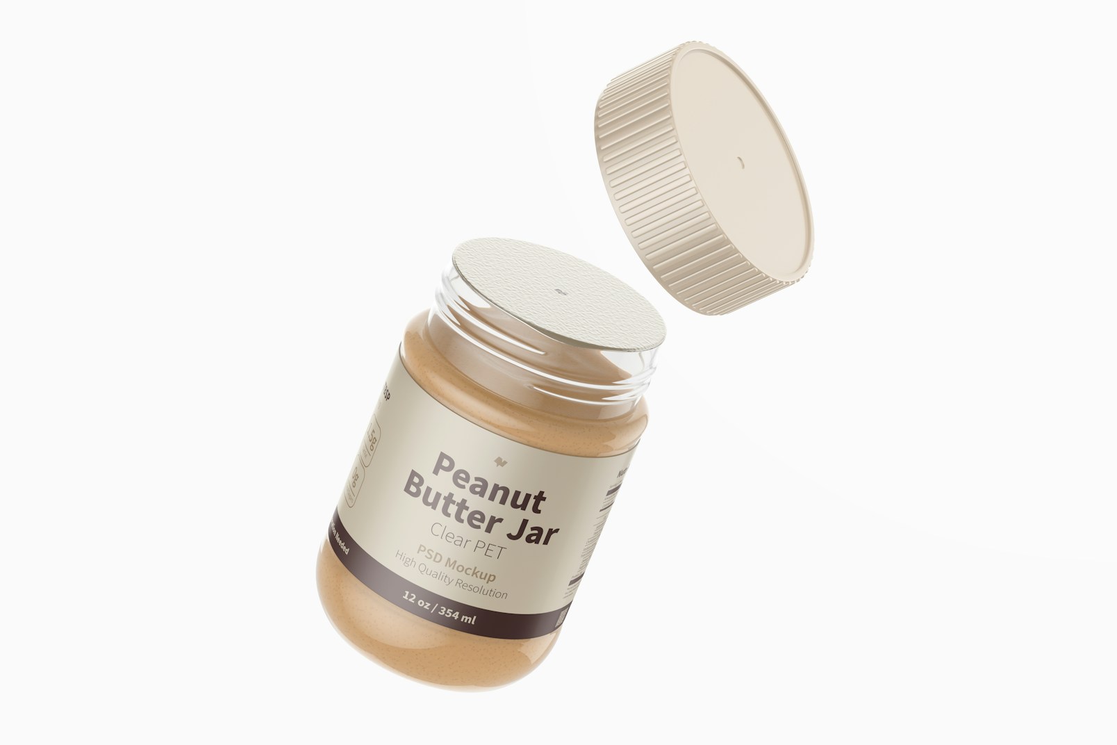 12 oz Clear PET Peanut Butter Jar Mockup, Floating
