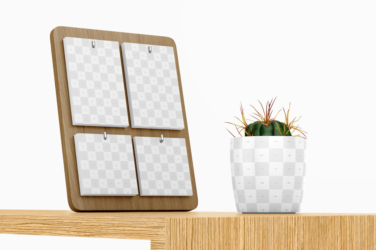 Wood Desktop Calendar Mockup, Left View