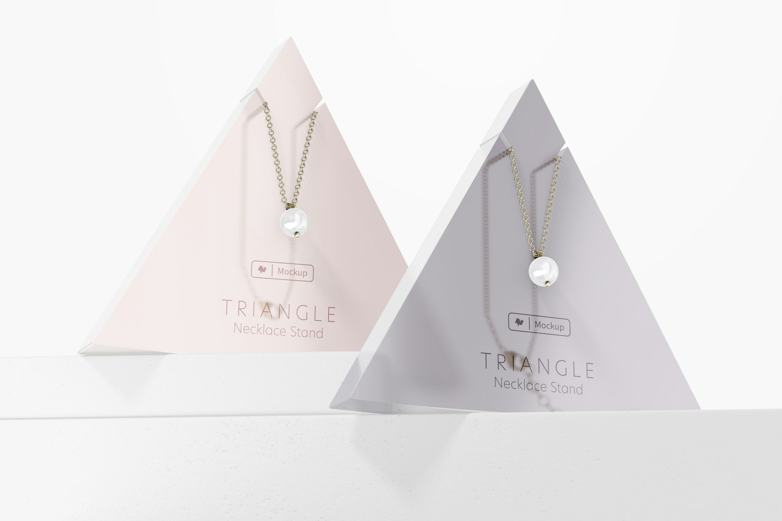Triangle Necklace Display Stands Mockup, Low Angle View