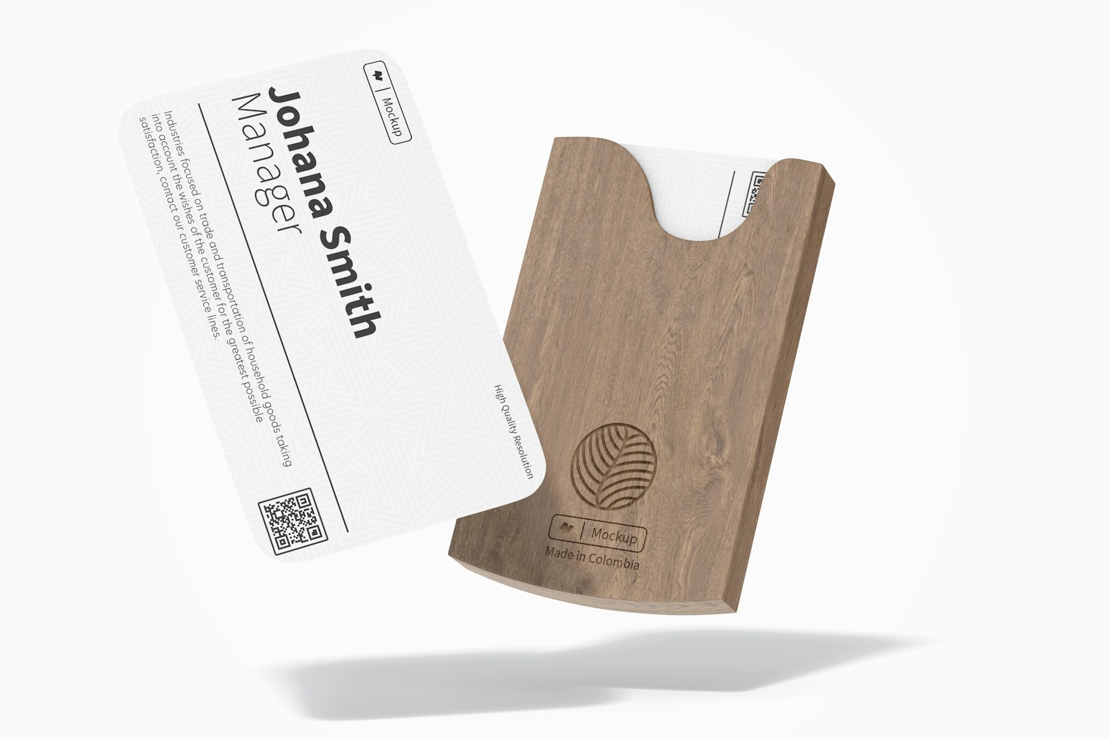 Portable Wooden Business Card Holder Mockup, Falling