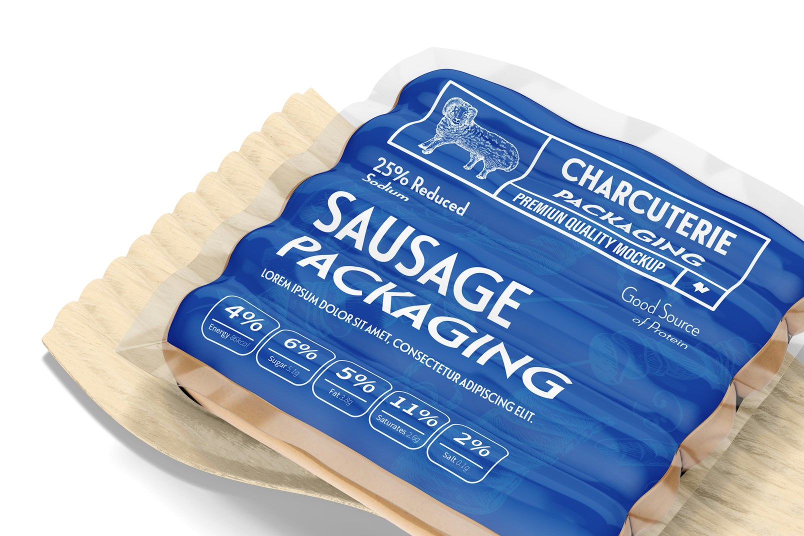 Sausage Packaging Mockup, on Surface