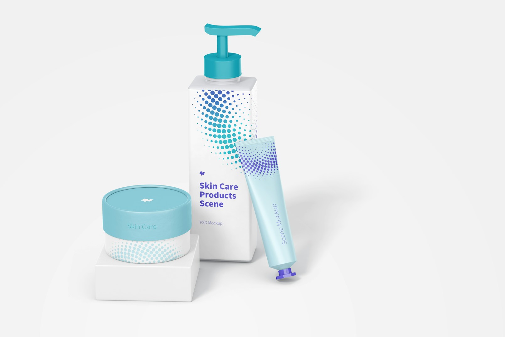 Skin Care Products Scene Mockup, Perspective View