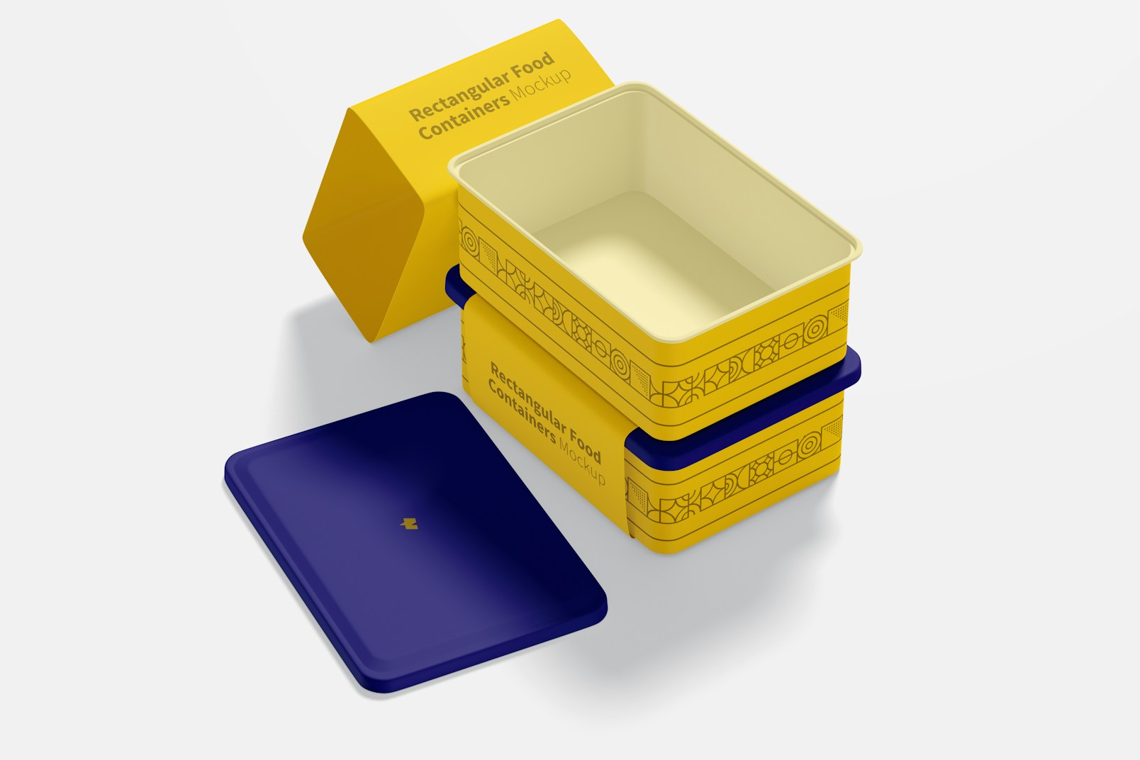 Rectangular Plastic Food Delivery Containers Mockup, Stacked
