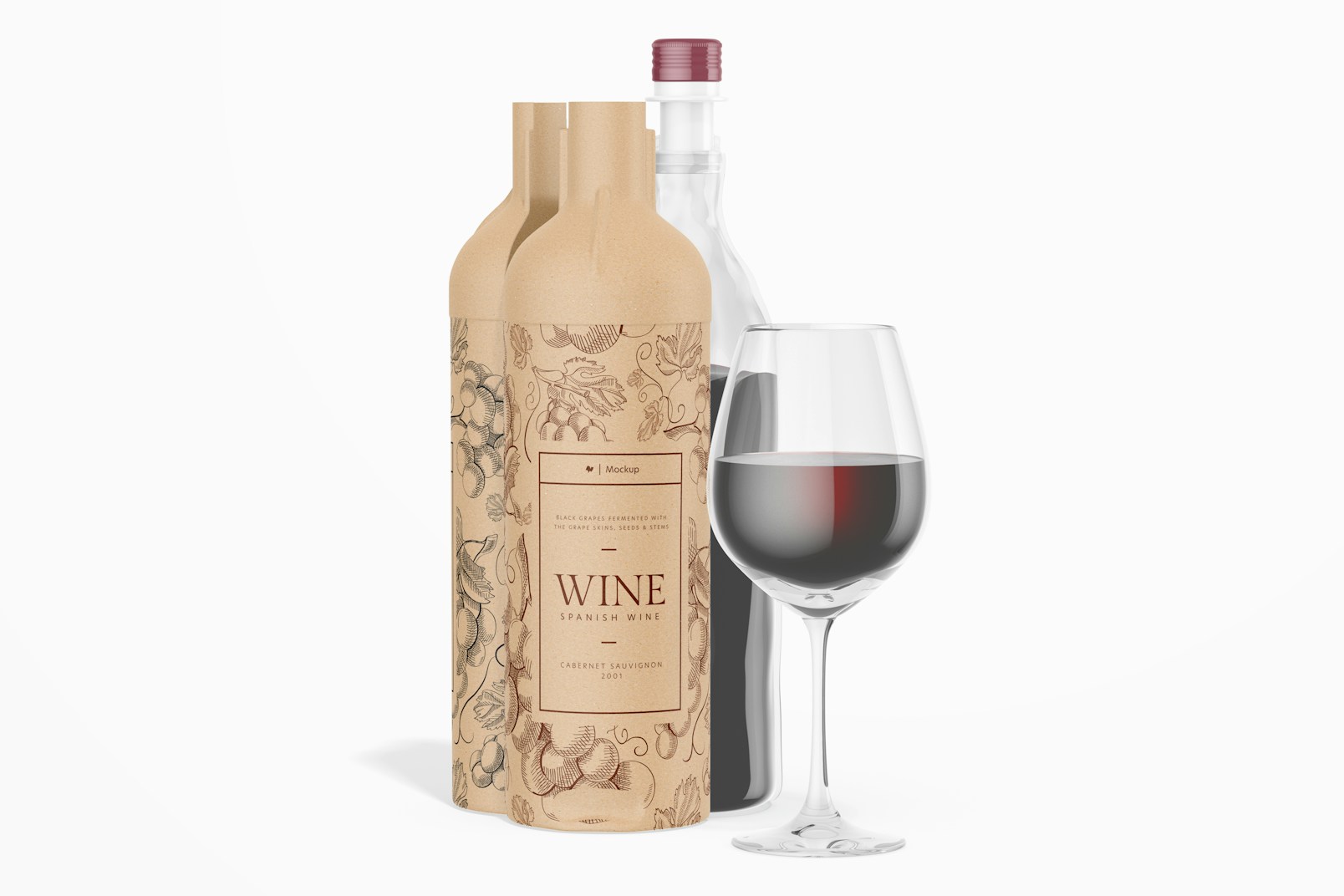 Maqueta de Botella de Vino en Carton, con Copa