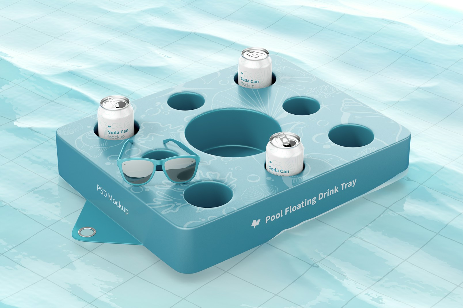 Pool Floating Drink Tray Mockup, Right View