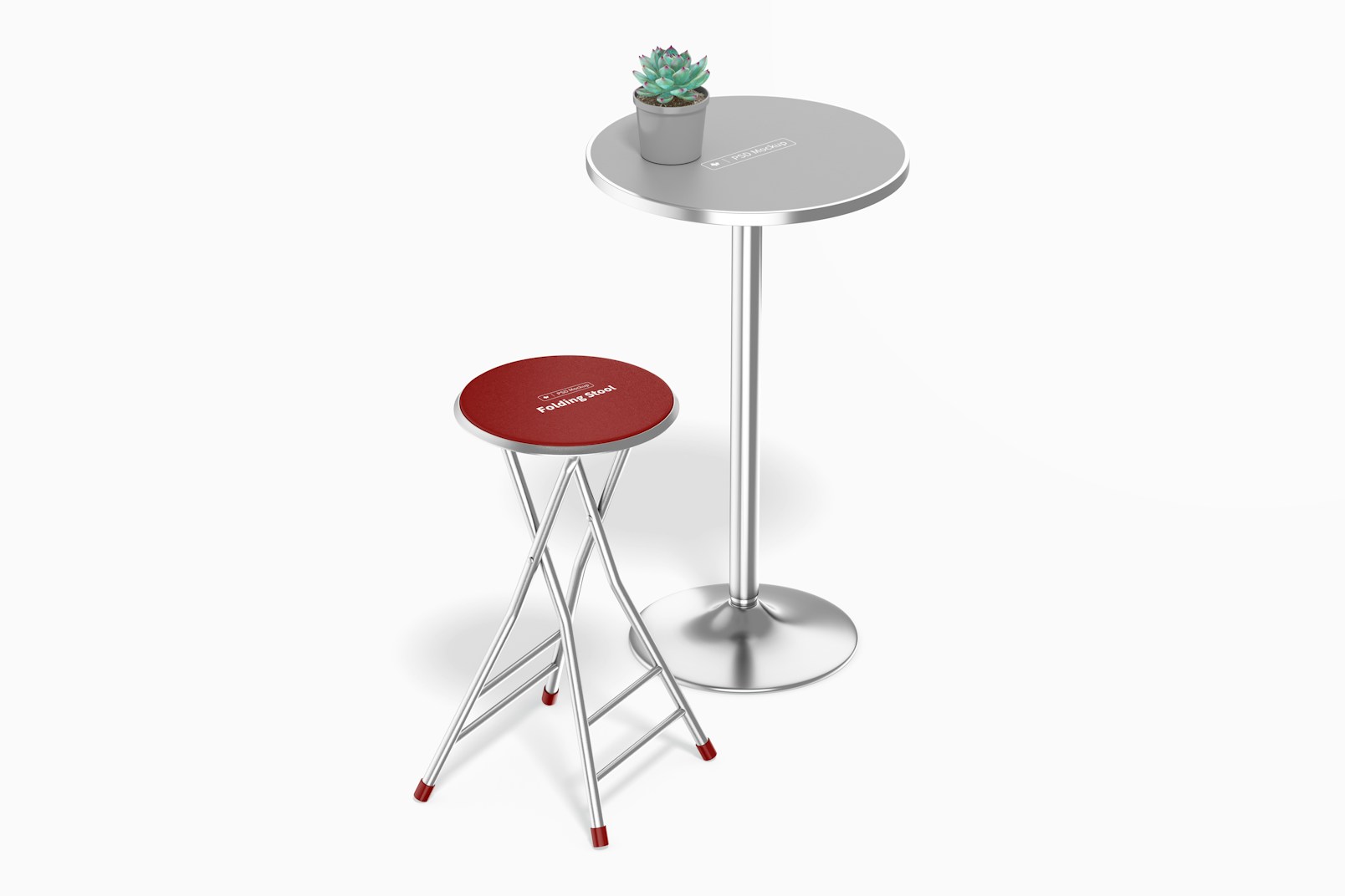 Folding Stool with Round High Bar Table Mockup