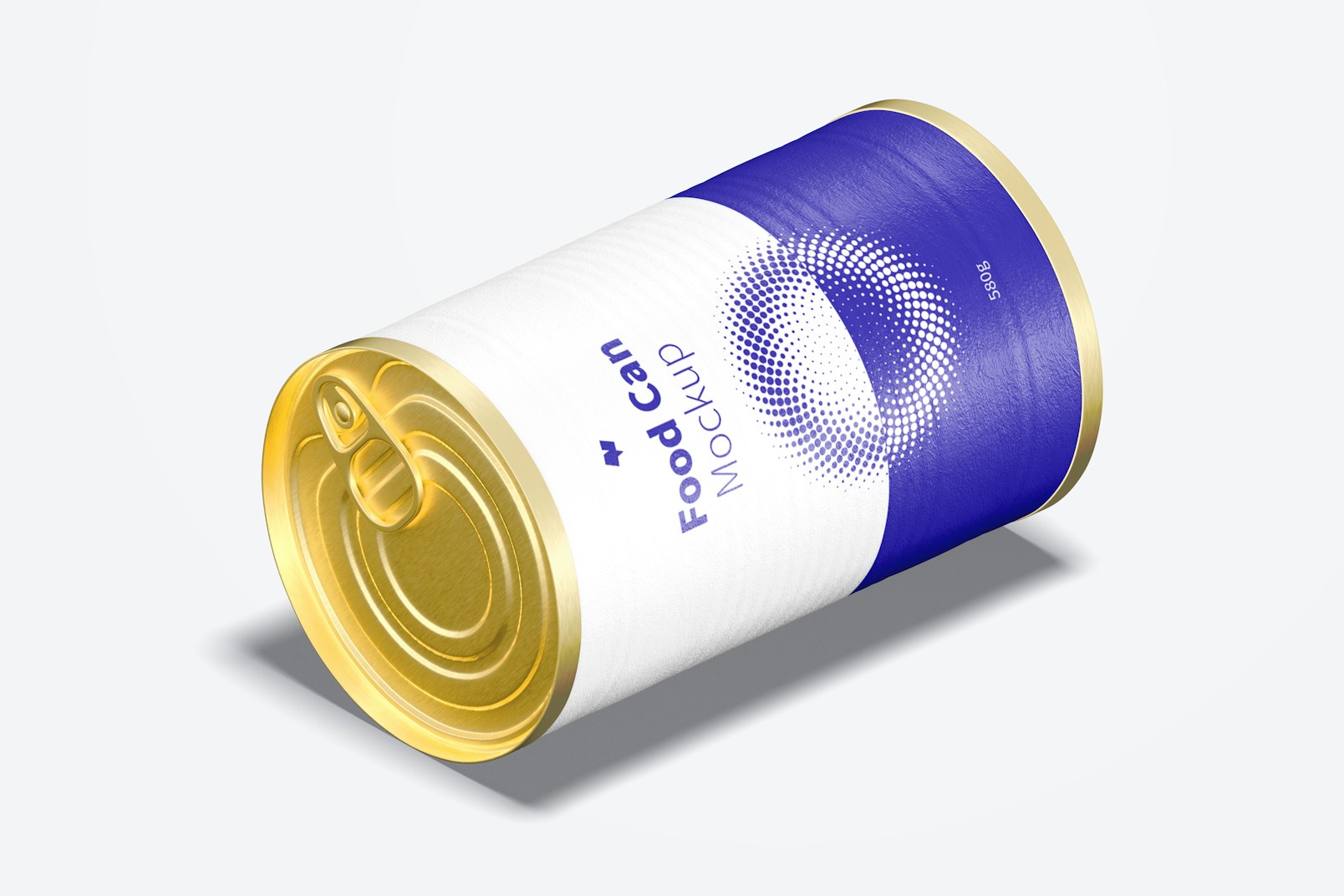 580g Food Can Mockup, Isometric Left View