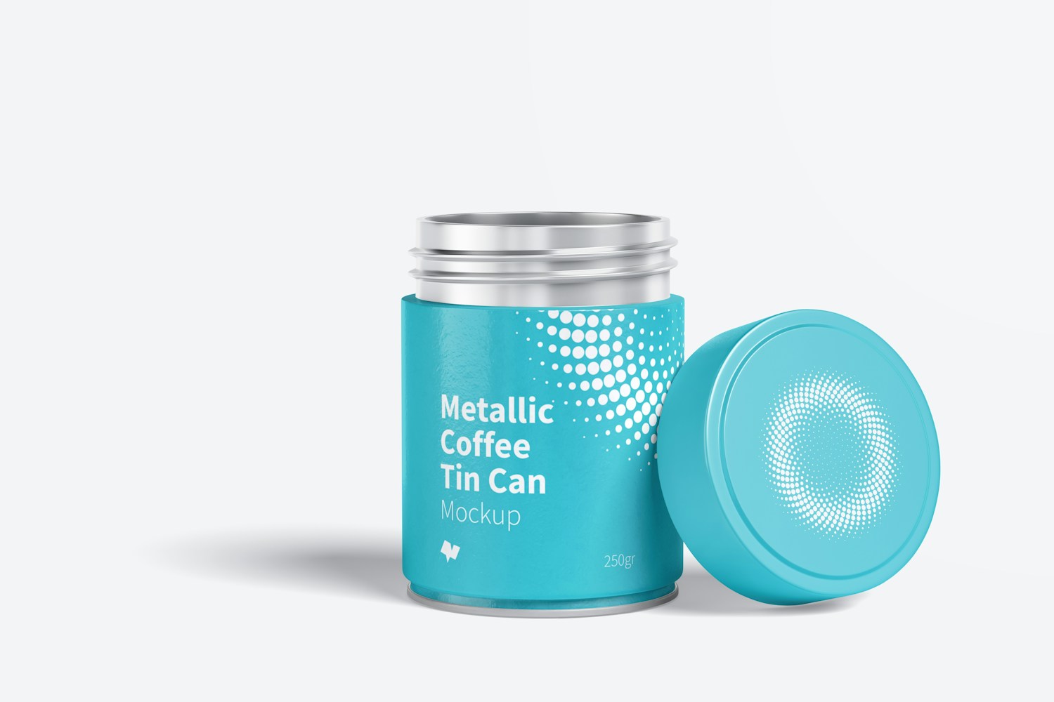 Metallic Coffee Tin Can with Plastic Lid Mockup, Opened