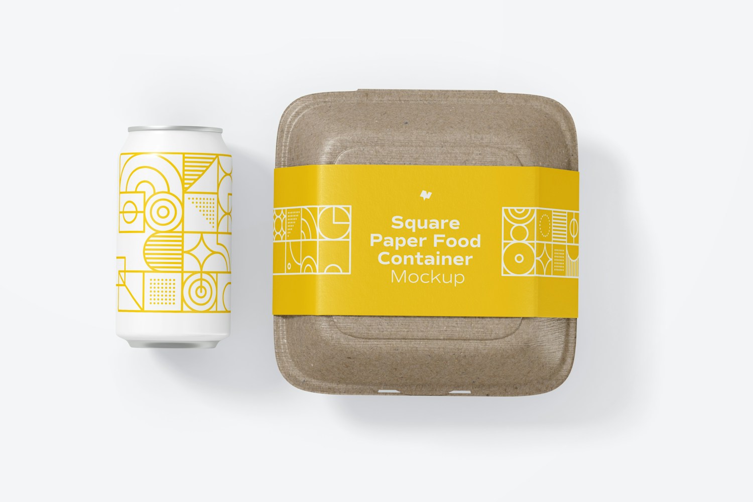 Square Paper Food Container Mockup with Can, Horizontal