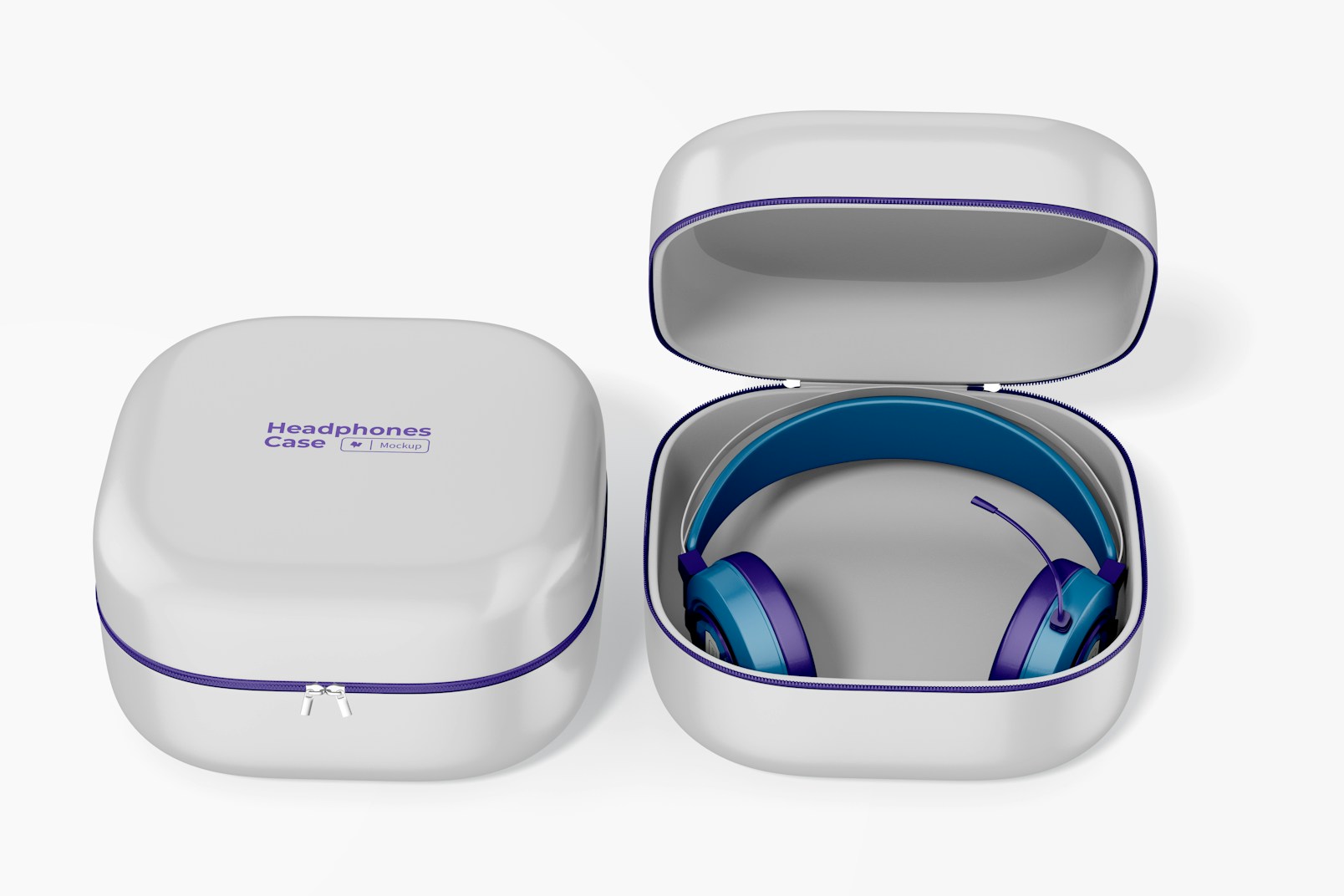 Headphones with Case Mockup, Opened and Closed