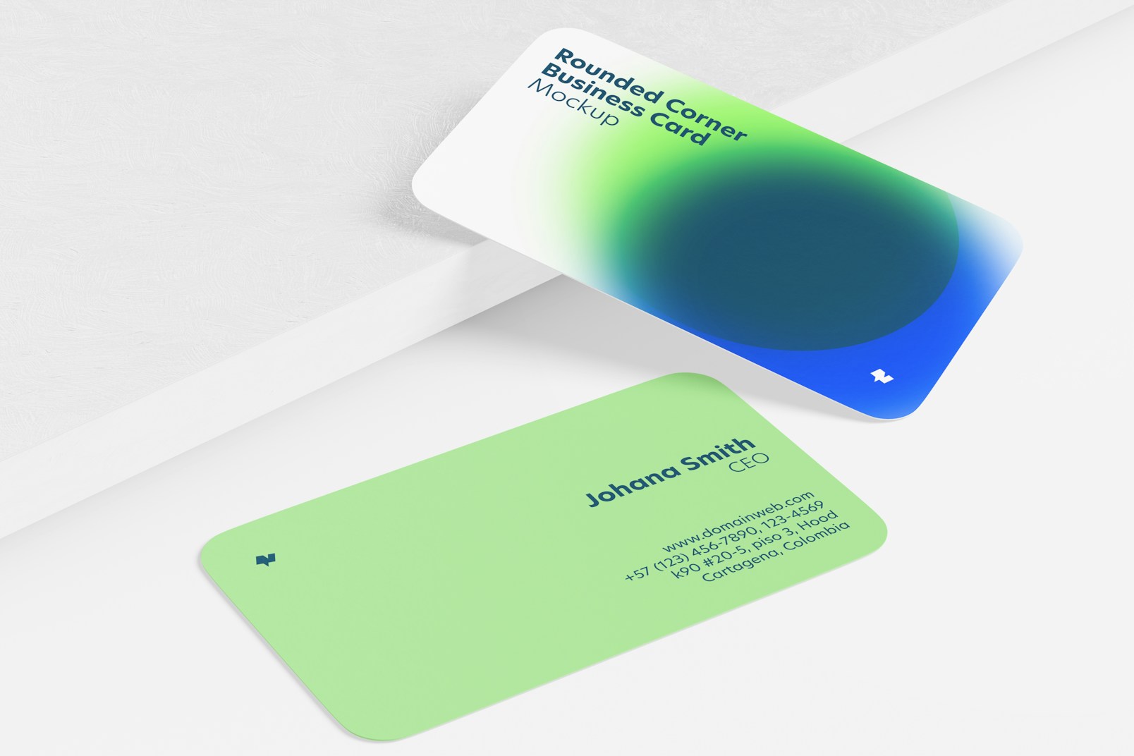 Rounded Corner Business Cards Mockup, Leaned