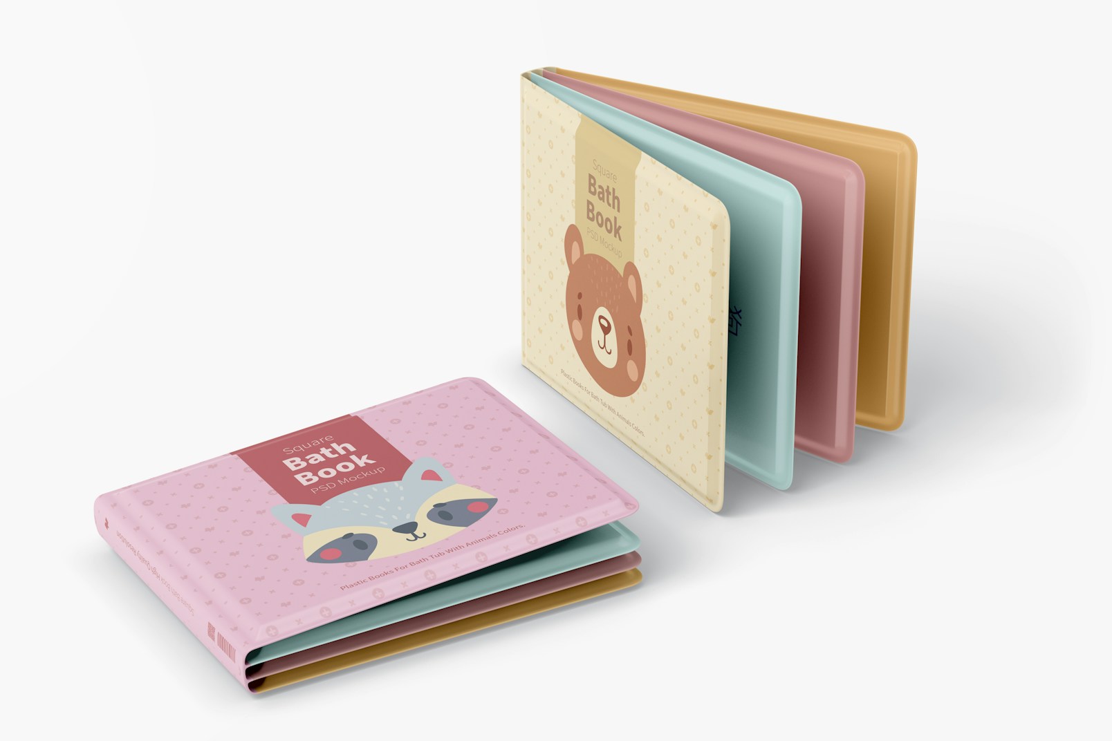 Square Bath Books Mockup, Standing and Lying