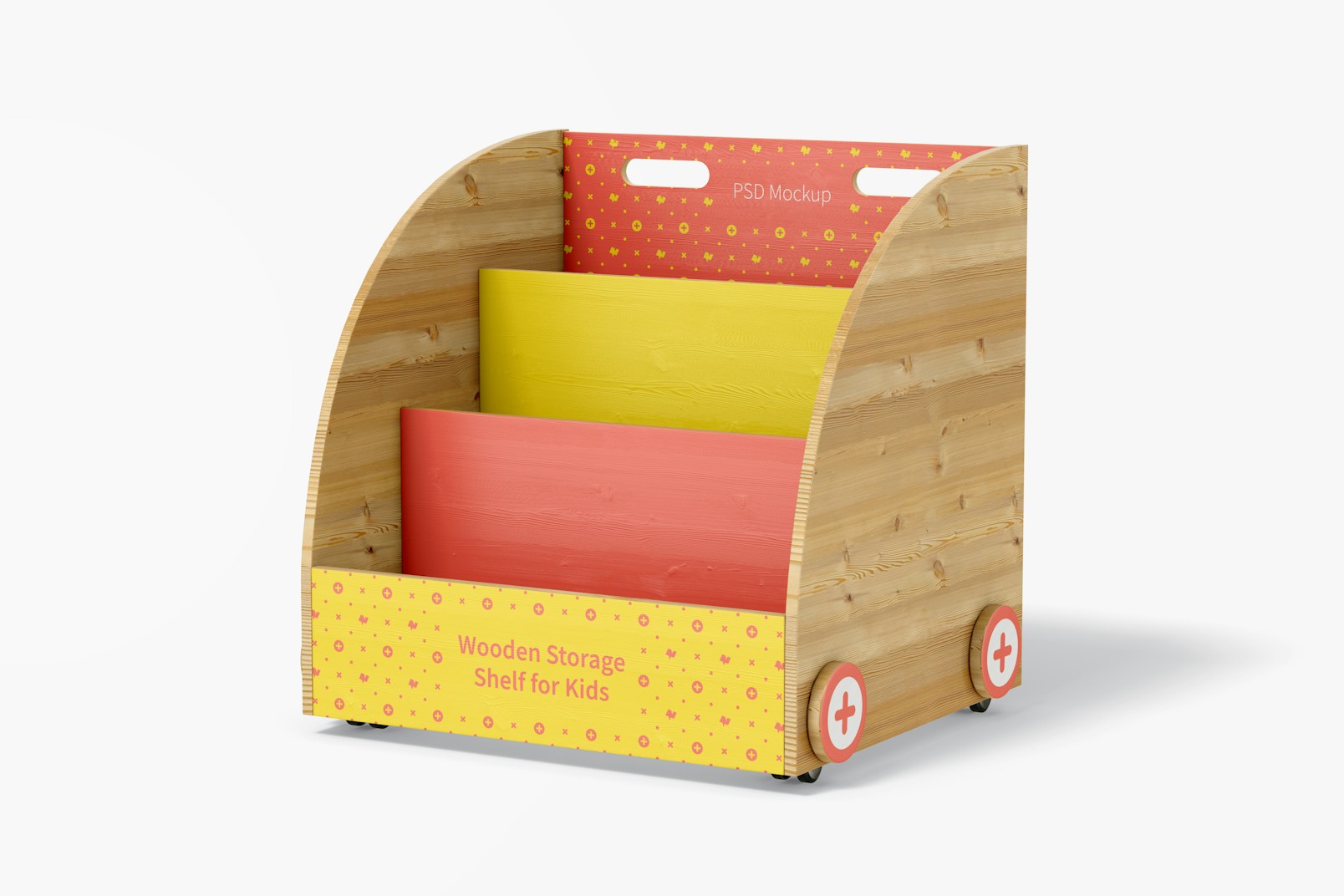 Wooden Storage Shelf for Kids Mockup
