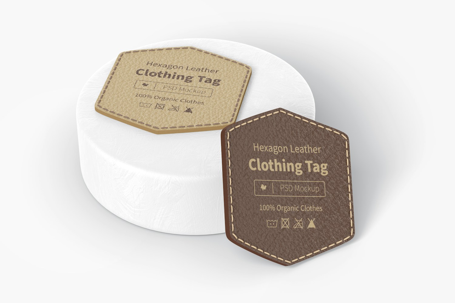Hexagon Leather Clothing Tags Mockup, Perspective