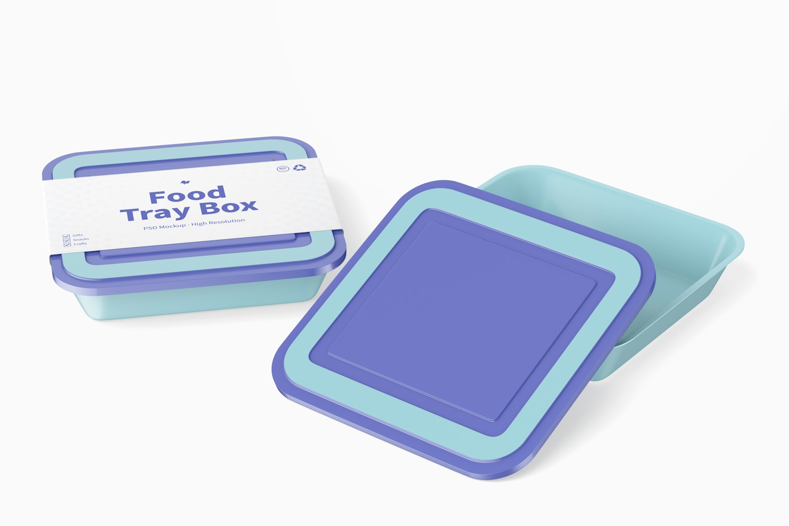 Food Tray Boxes with Lid Mockup, Opened and Closed