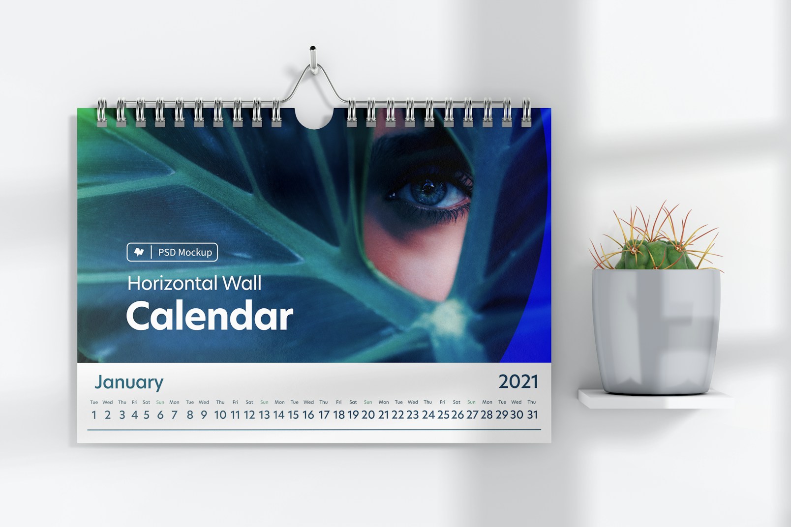 Horizontal Wall Calendar with Pot Mockup
